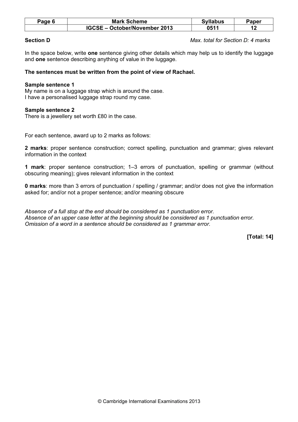 Mark scheme, page 6 of 11