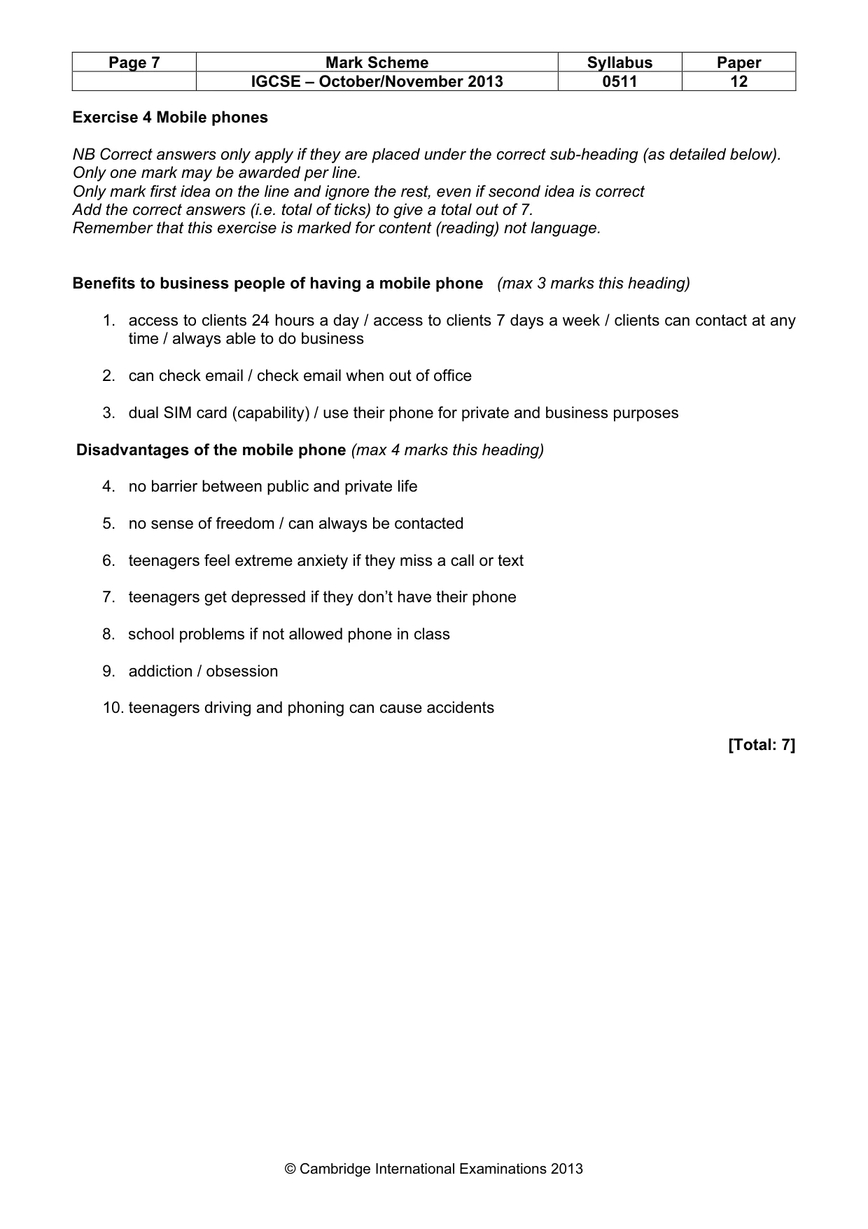 Mark scheme, page 7 of 11