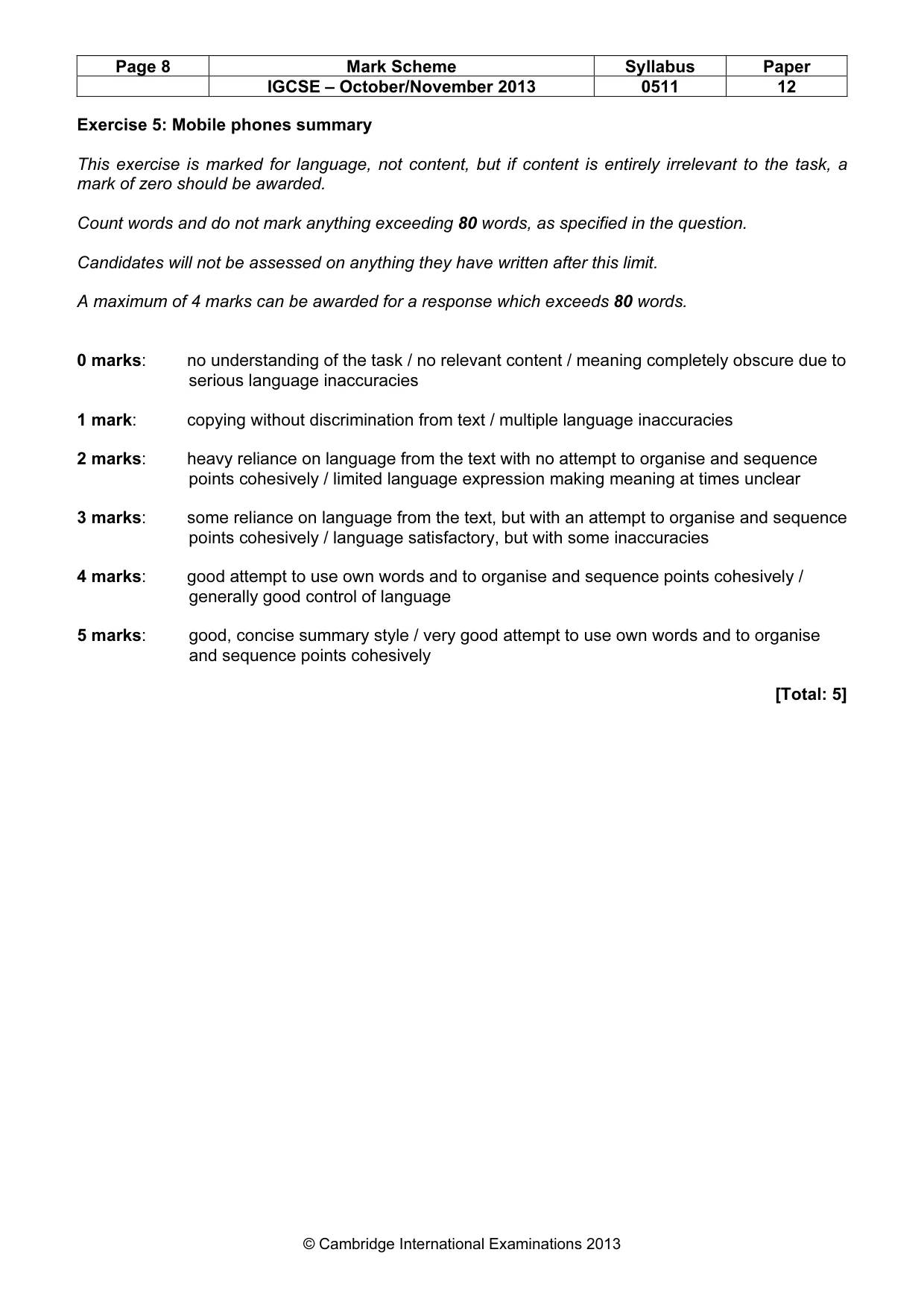 Mark scheme, page 8 of 11