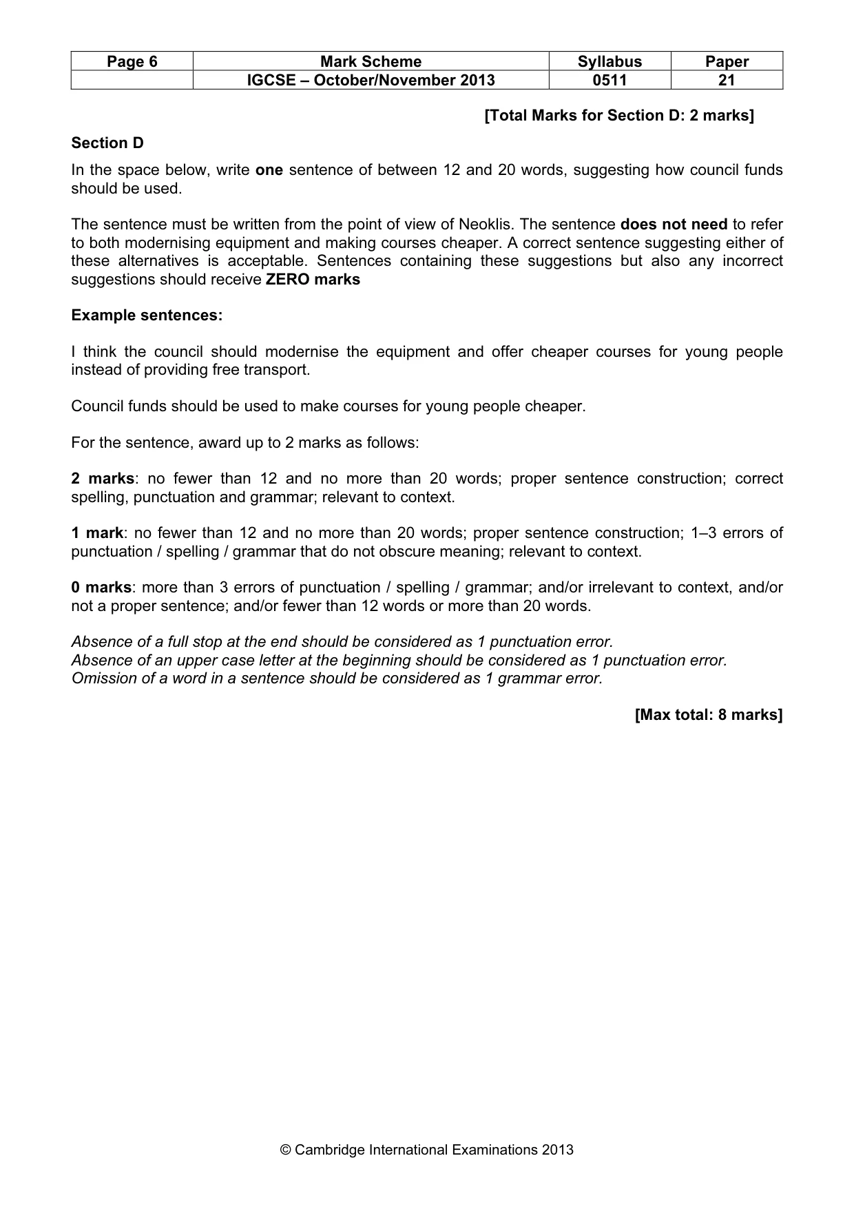 Mark scheme, page 6 of 12