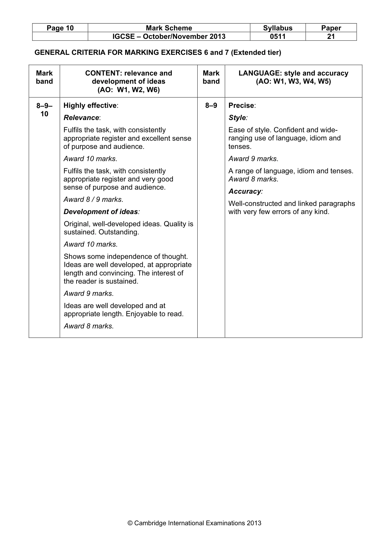 Mark scheme, page 10 of 12