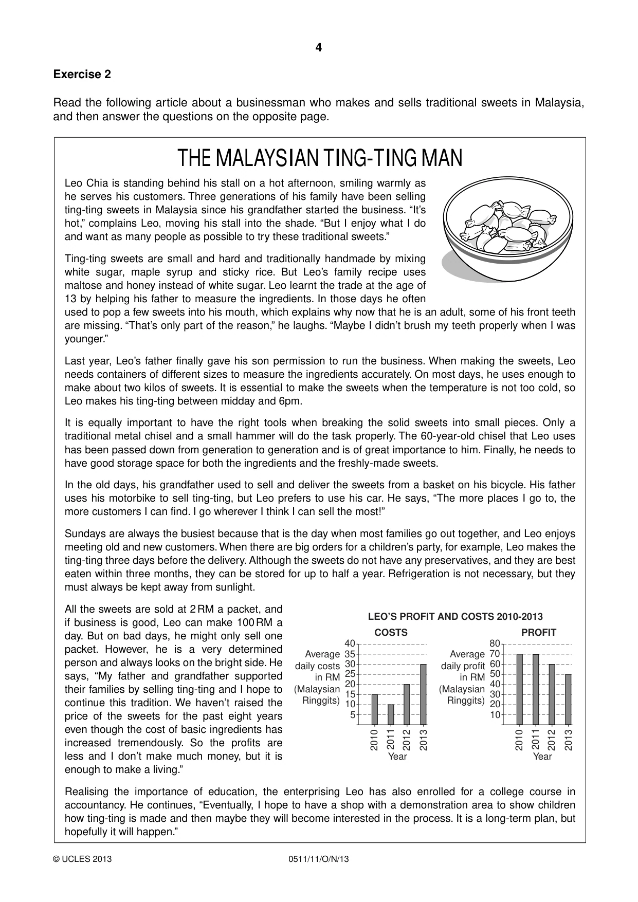 Cambridge IGCSE English - Second Language (count-in oral) 0511 2013 Oct/Nov Paper 1 · Variant 1 question paper, page 4 of 16