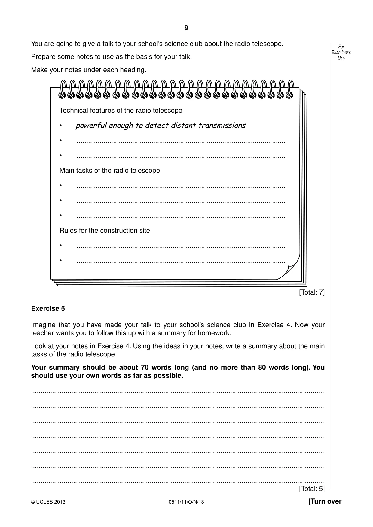 Cambridge IGCSE English - Second Language (count-in oral) 0511 2013 Oct/Nov Paper 1 · Variant 1 question paper, page 9 of 16