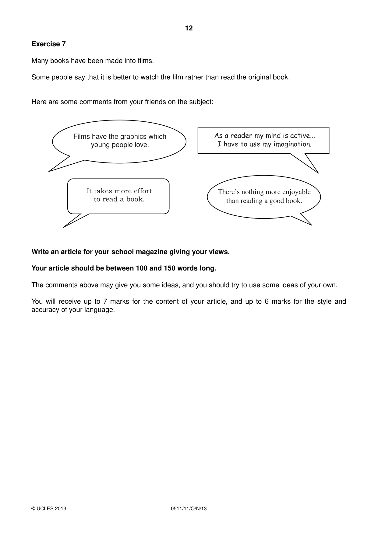 Cambridge IGCSE English - Second Language (count-in oral) 0511 2013 Oct/Nov Paper 1 · Variant 1 question paper, page 12 of 16