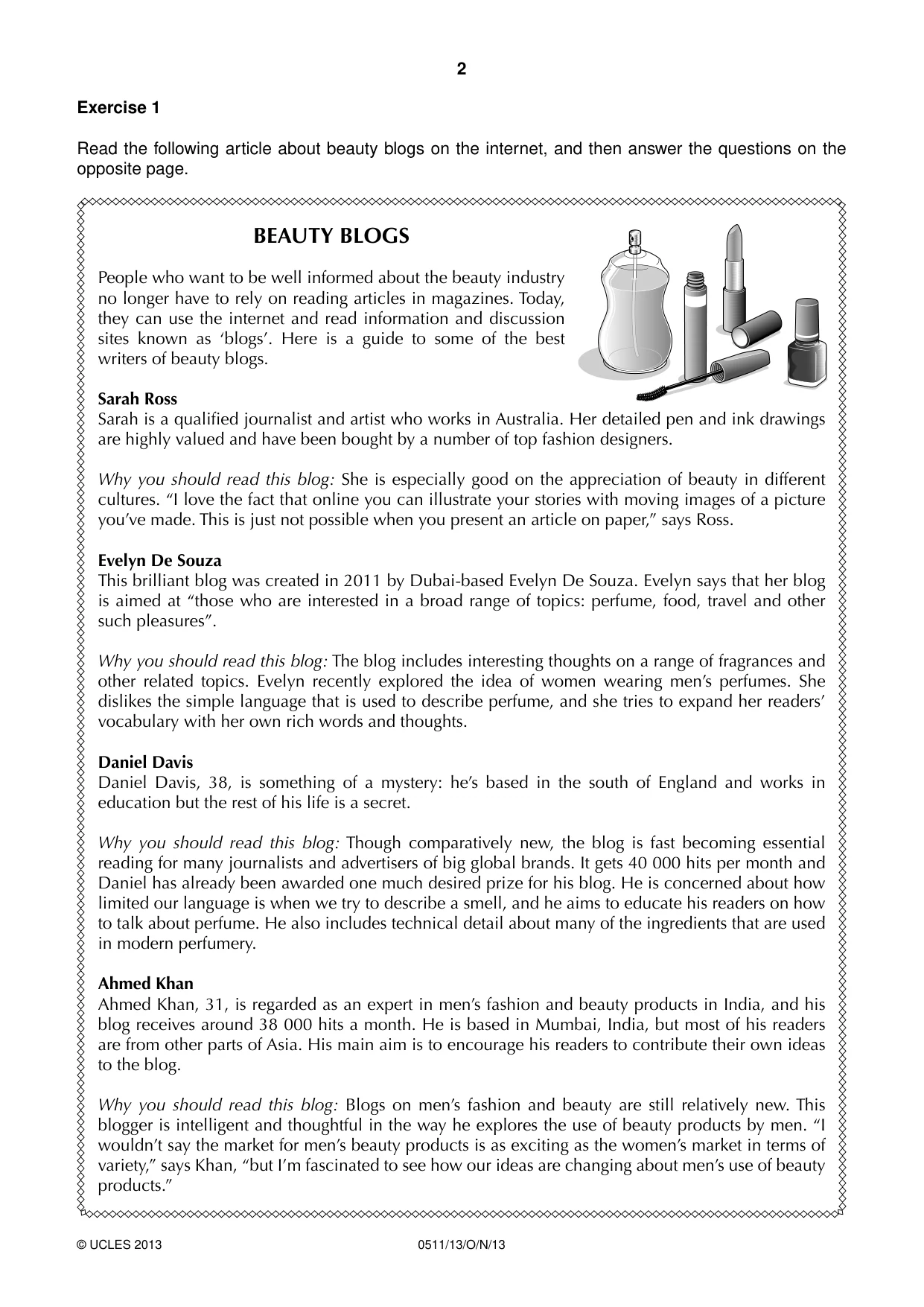 Cambridge IGCSE English - Second Language (count-in oral) 0511 2013 Oct/Nov Paper 1 · Variant 3 question paper, page 2 of 16