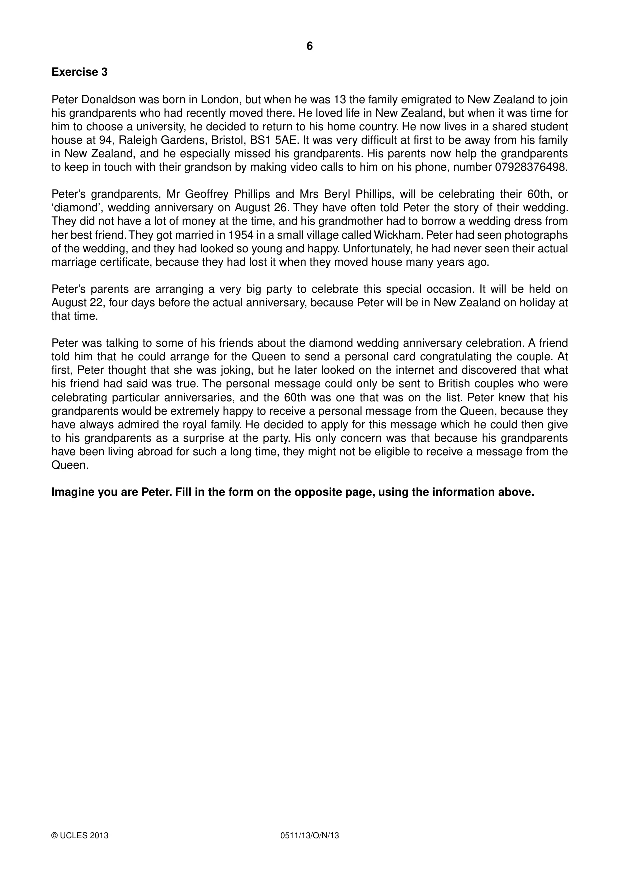 Cambridge IGCSE English - Second Language (count-in oral) 0511 2013 Oct/Nov Paper 1 · Variant 3 question paper, page 6 of 16