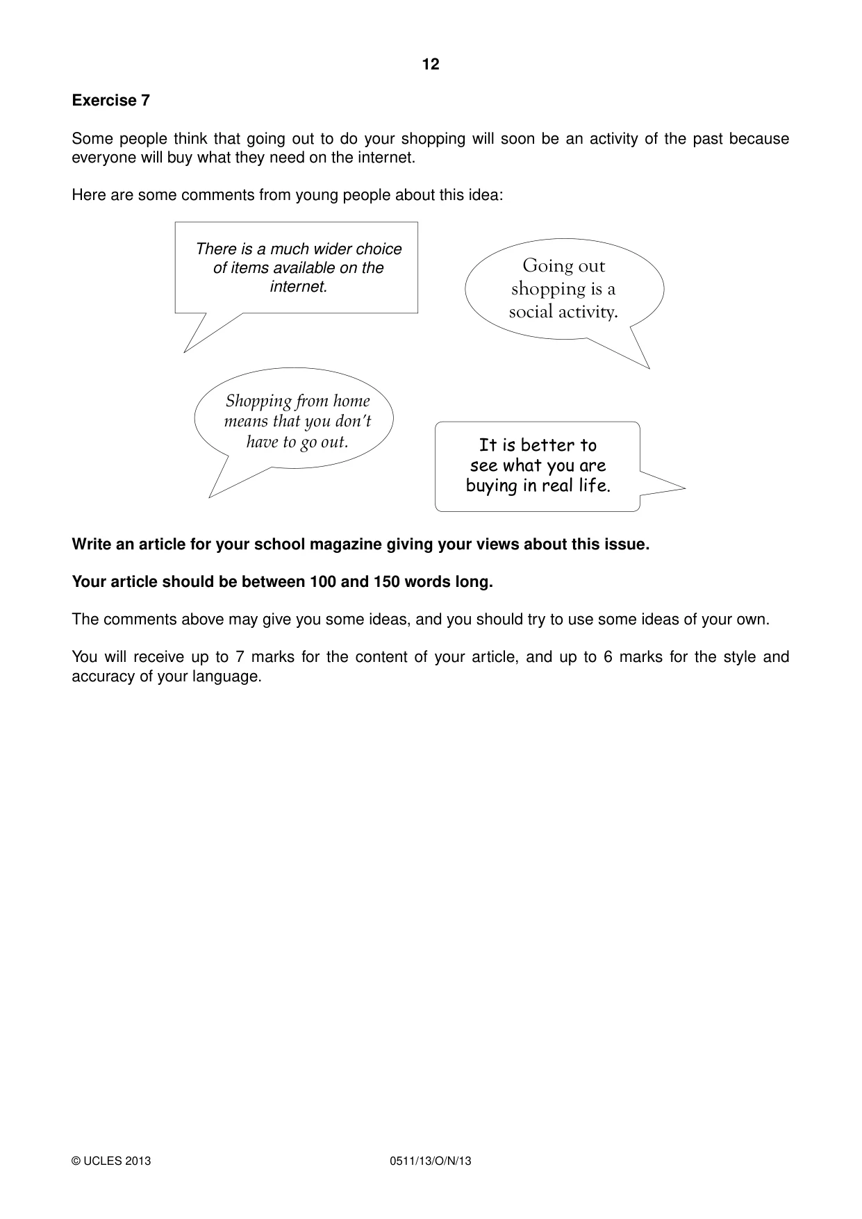 Cambridge IGCSE English - Second Language (count-in oral) 0511 2013 Oct/Nov Paper 1 · Variant 3 question paper, page 12 of 16