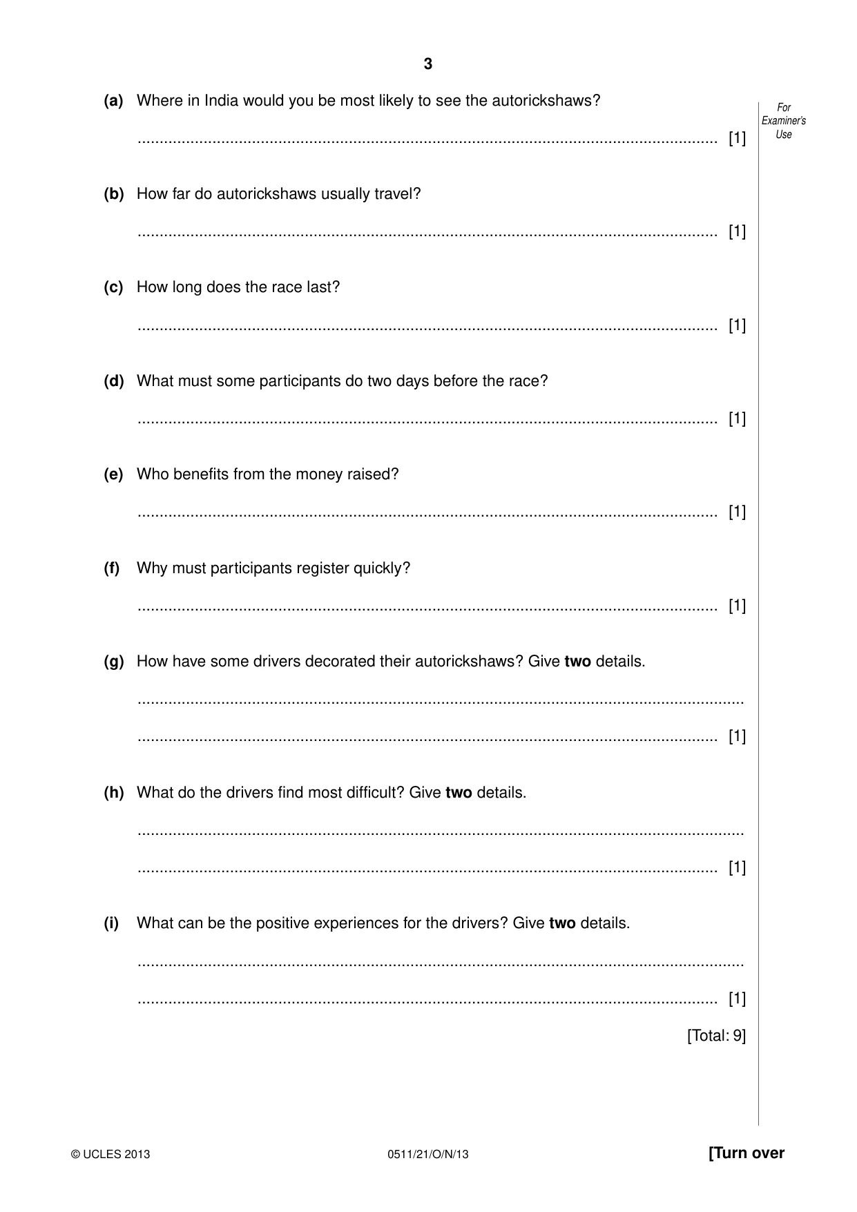 Cambridge IGCSE English - Second Language (count-in oral) 0511 2013 Oct/Nov Paper 2 · Variant 1 question paper, page 3 of 16