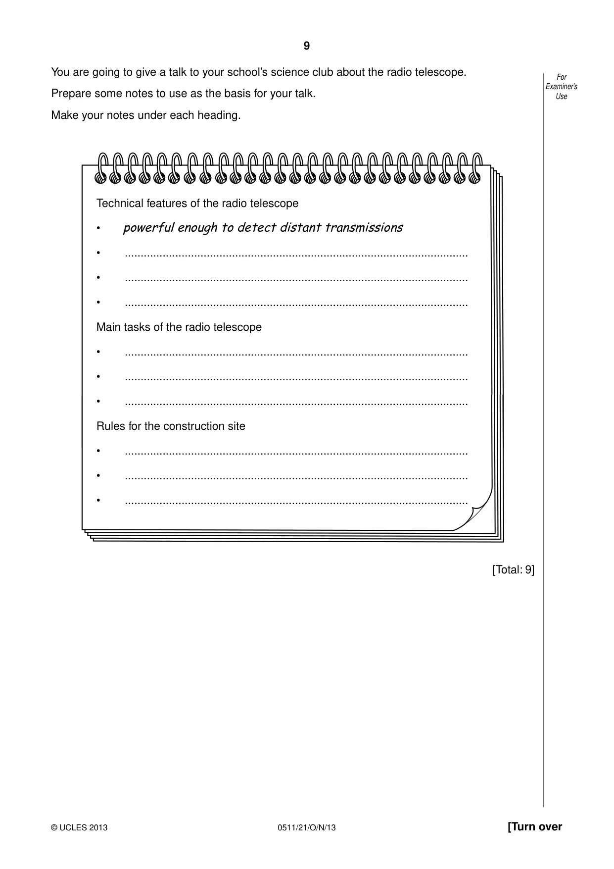 Cambridge IGCSE English - Second Language (count-in oral) 0511 2013 Oct/Nov Paper 2 · Variant 1 question paper, page 9 of 16