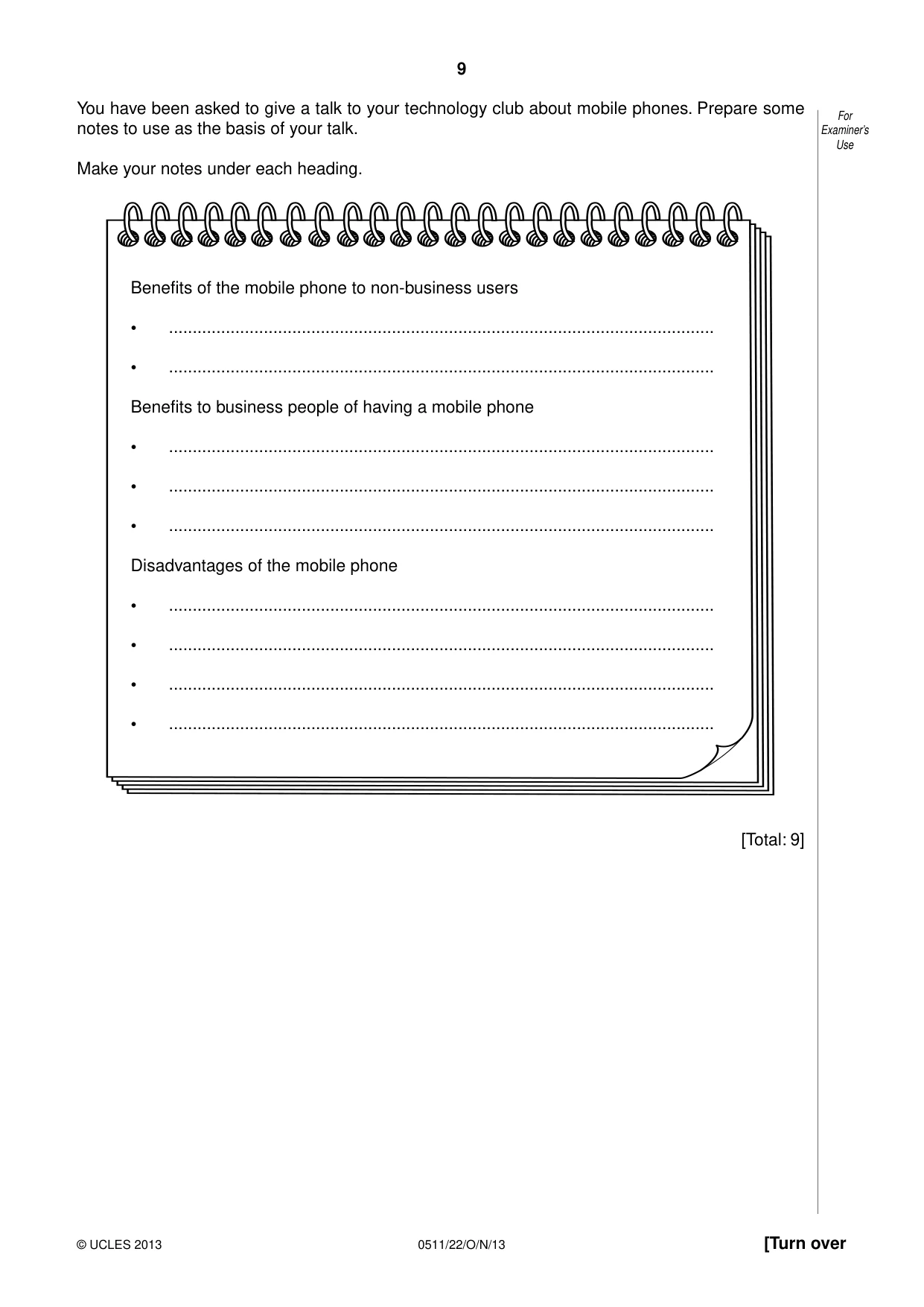 Cambridge IGCSE English - Second Language (count-in oral) 0511 2013 Oct/Nov Paper 2 · Variant 2 question paper, page 9 of 16