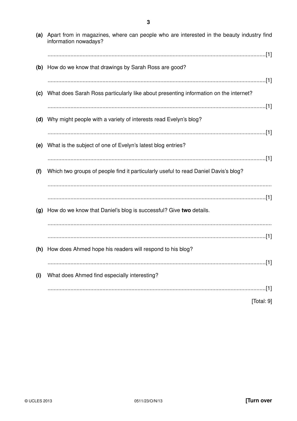 Cambridge IGCSE English - Second Language (count-in oral) 0511 2013 Oct/Nov Paper 2 · Variant 3 question paper, page 3 of 16