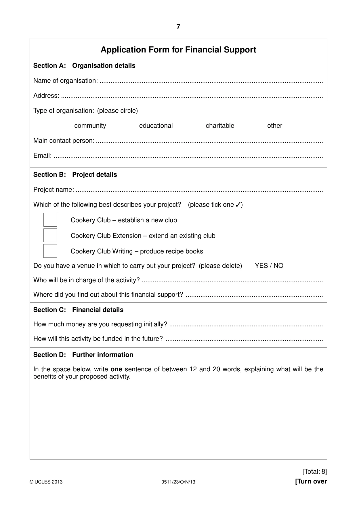 Cambridge IGCSE English - Second Language (count-in oral) 0511 2013 Oct/Nov Paper 2 · Variant 3 question paper, page 7 of 16
