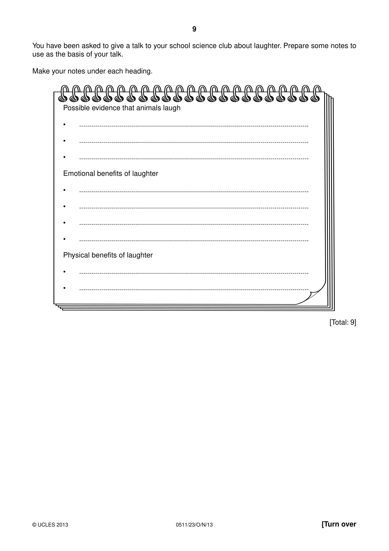 Cambridge IGCSE English - Second Language (count-in oral) 0511 2013 Oct/Nov Paper 2 · Variant 3 question paper, page 9 of 16