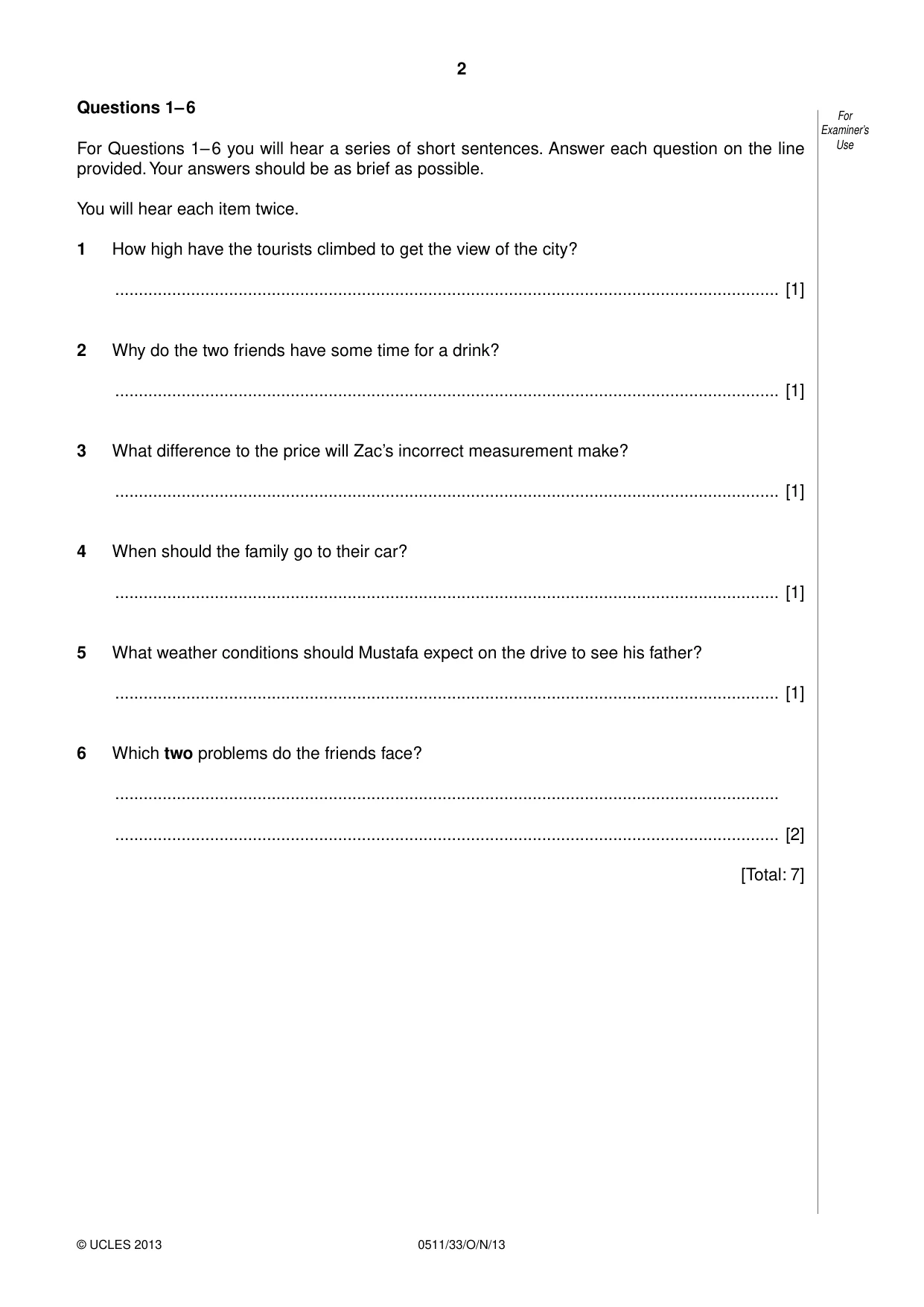 Cambridge IGCSE English - Second Language (count-in oral) 0511 2013 Oct/Nov Paper 3 · Variant 3 question paper, page 2 of 8