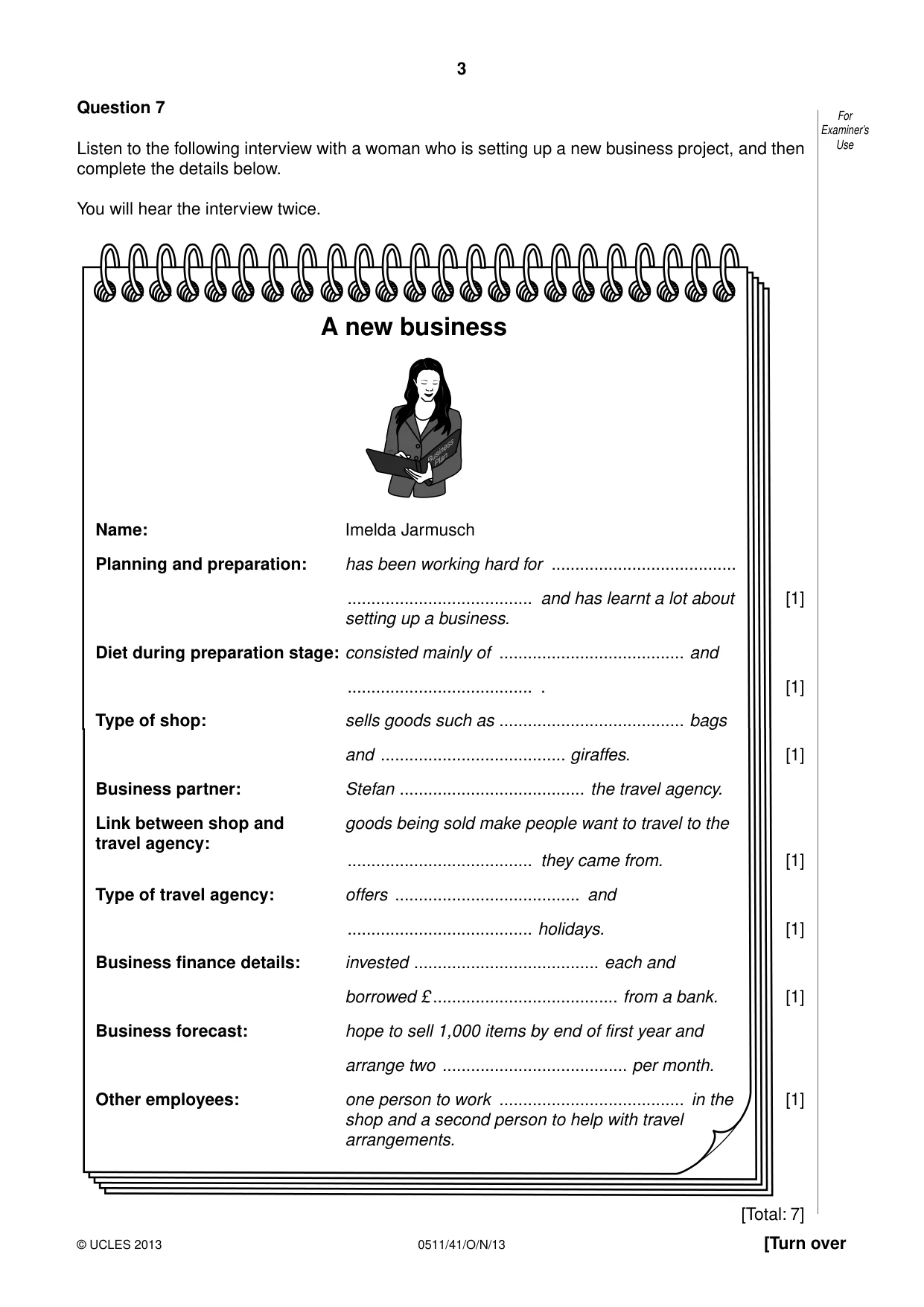 Cambridge IGCSE English - Second Language (count-in oral) 0511 2013 Oct/Nov Paper 4 · Variant 1 question paper, page 3 of 8