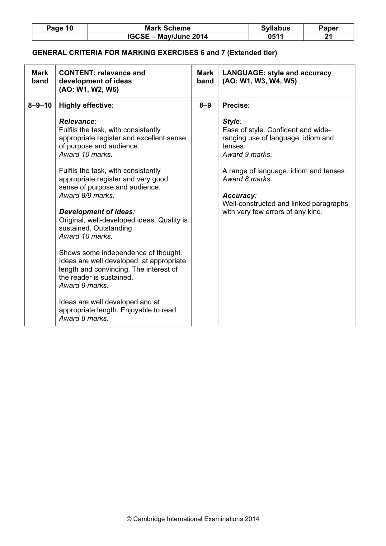 Mark scheme, page 10 of 12