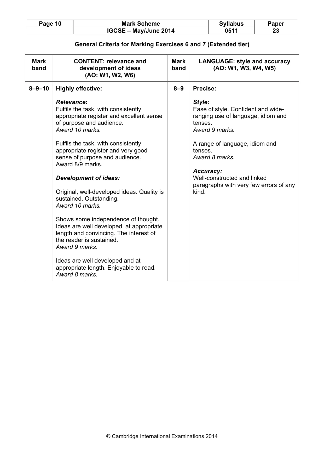Mark scheme, page 10 of 12