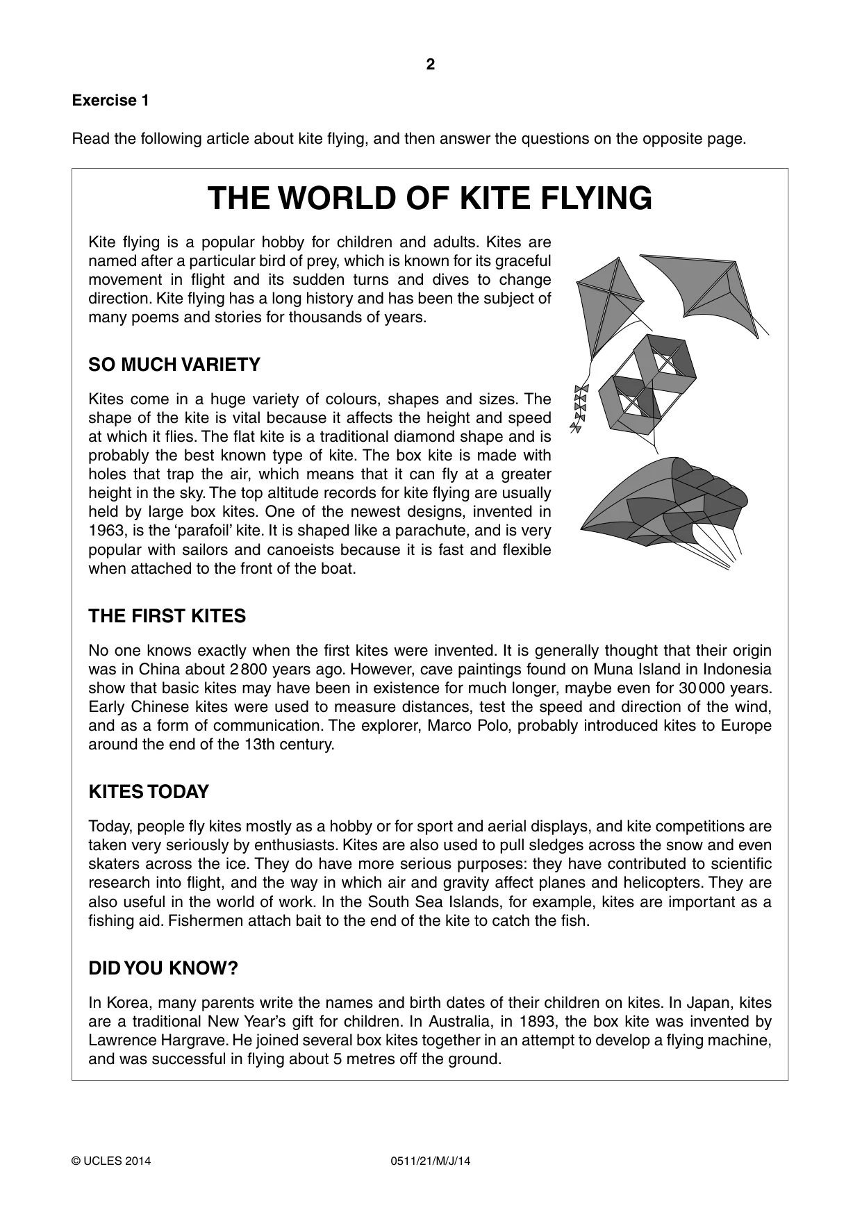 Cambridge IGCSE English - Second Language (count-in oral) 0511 2014 May/June Paper 2 · Variant 1 question paper, page 2 of 16