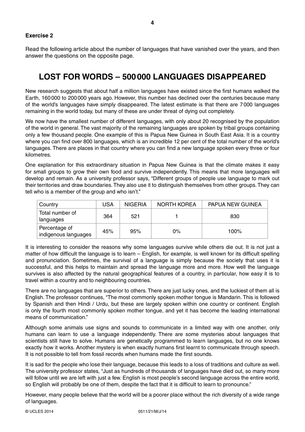 Cambridge IGCSE English - Second Language (count-in oral) 0511 2014 May/June Paper 2 · Variant 1 question paper, page 4 of 16