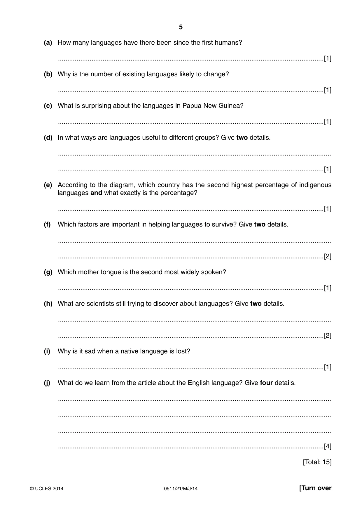 Cambridge IGCSE English - Second Language (count-in oral) 0511 2014 May/June Paper 2 · Variant 1 question paper, page 5 of 16