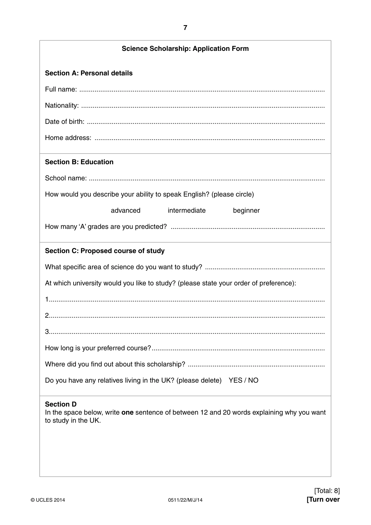 Cambridge IGCSE English - Second Language (count-in oral) 0511 2014 May/June Paper 2 · Variant 2 question paper, page 7 of 16