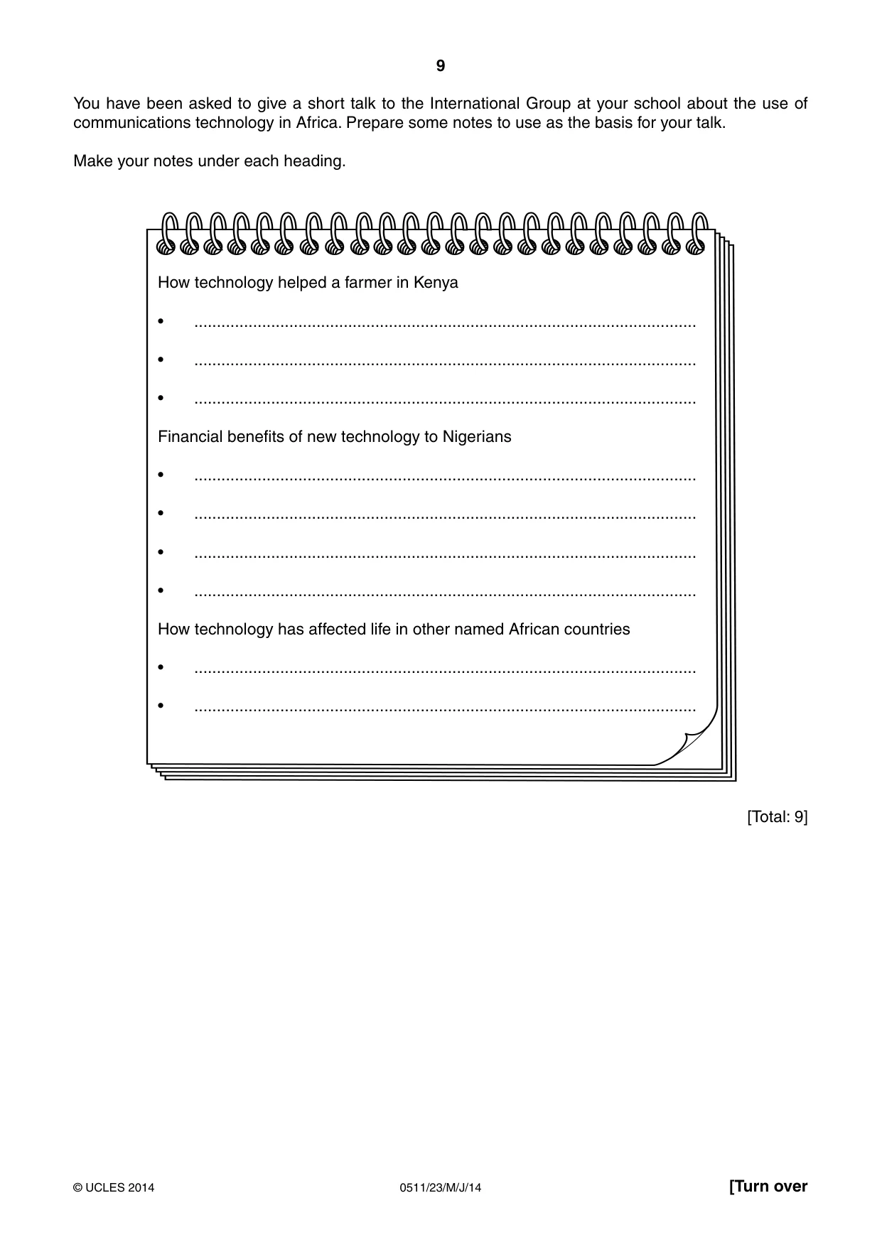 Cambridge IGCSE English - Second Language (count-in oral) 0511 2014 May/June Paper 2 · Variant 3 question paper, page 9 of 16