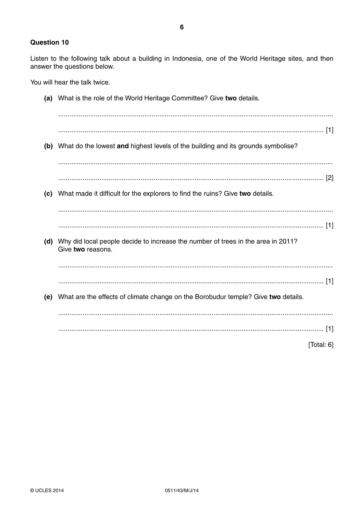 Cambridge IGCSE English - Second Language (count-in oral) 0511 2014 May/June Paper 4 · Variant 3 question paper, page 6 of 8