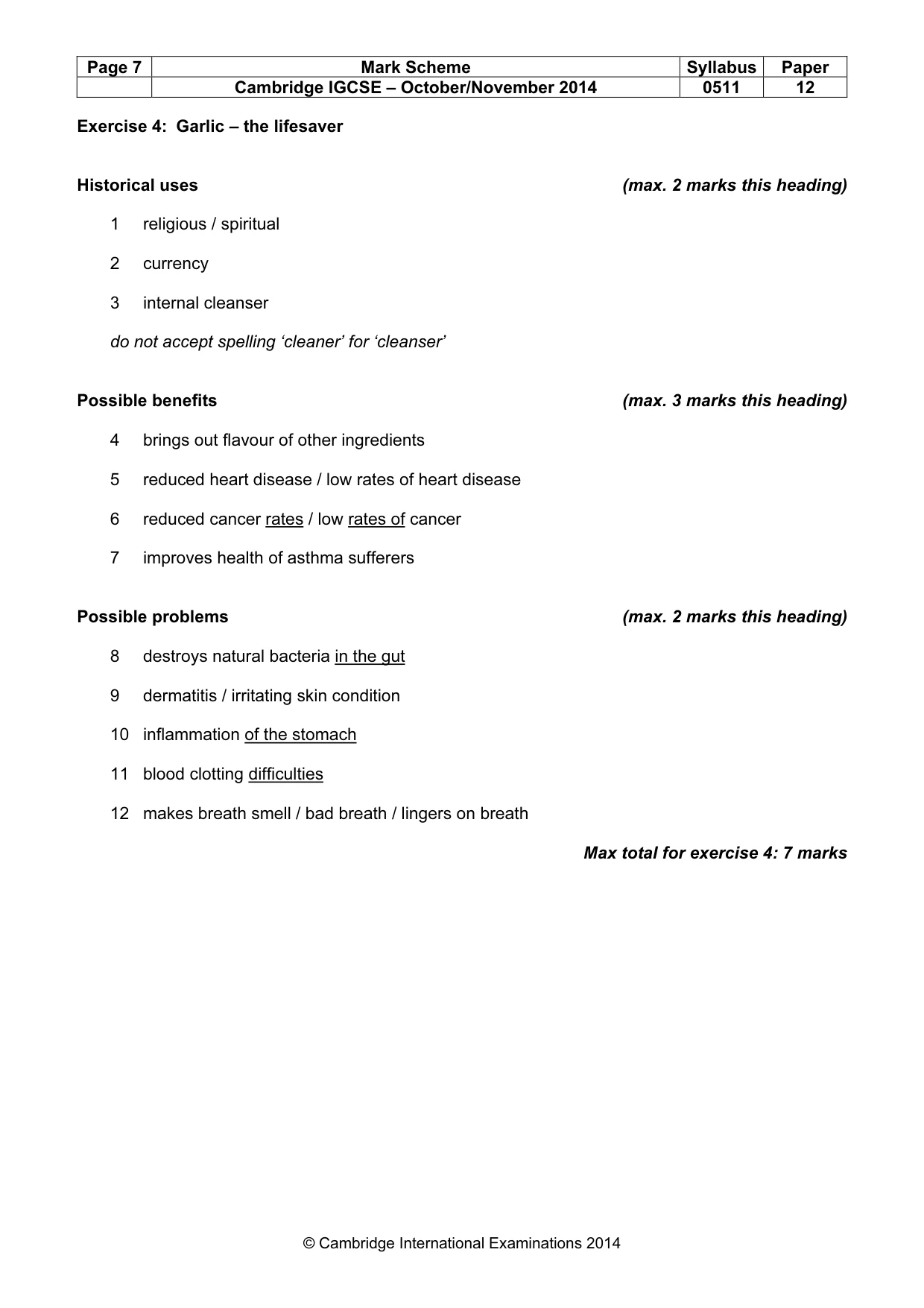 Mark scheme, page 7 of 11