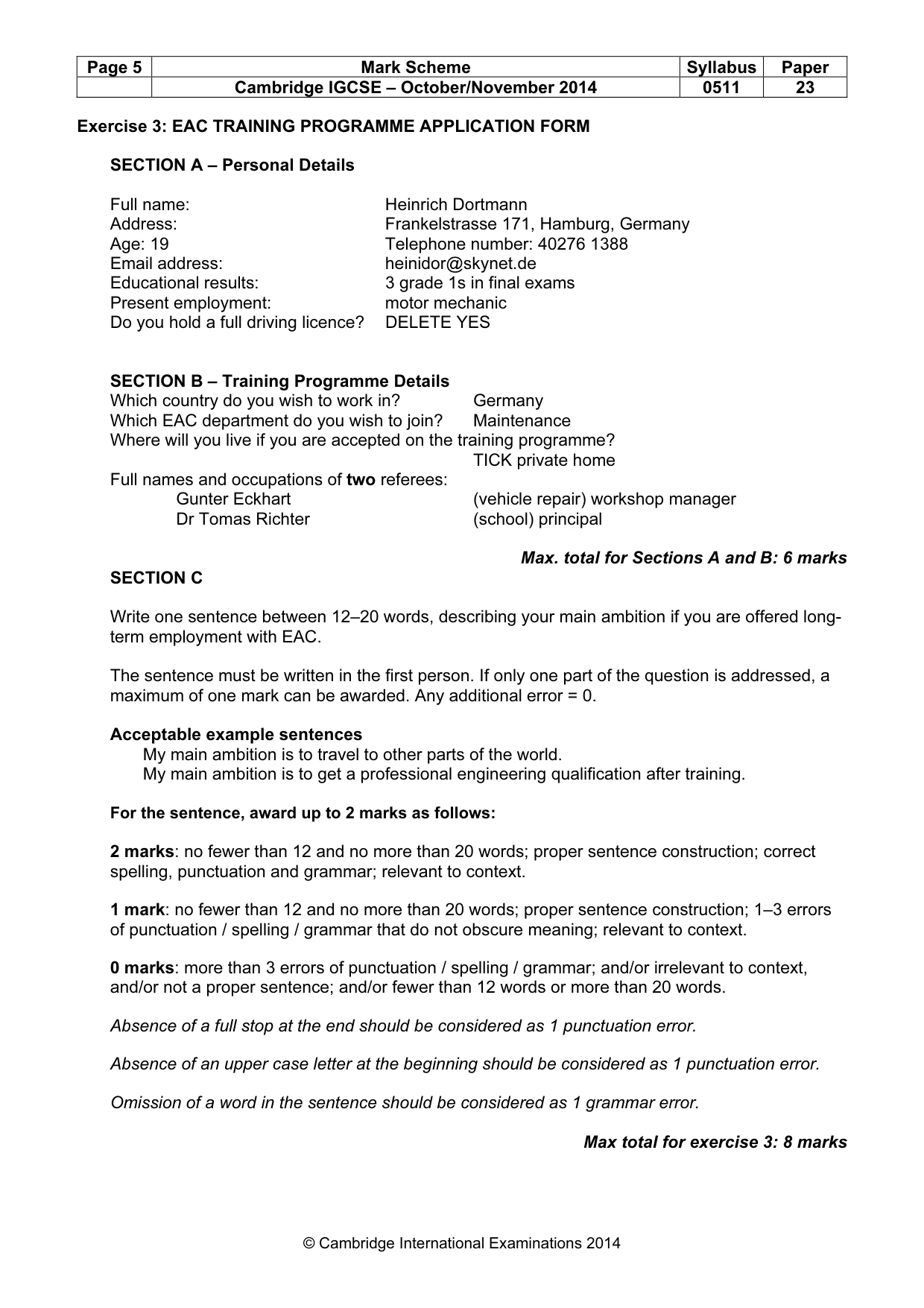 Mark scheme, page 5 of 11