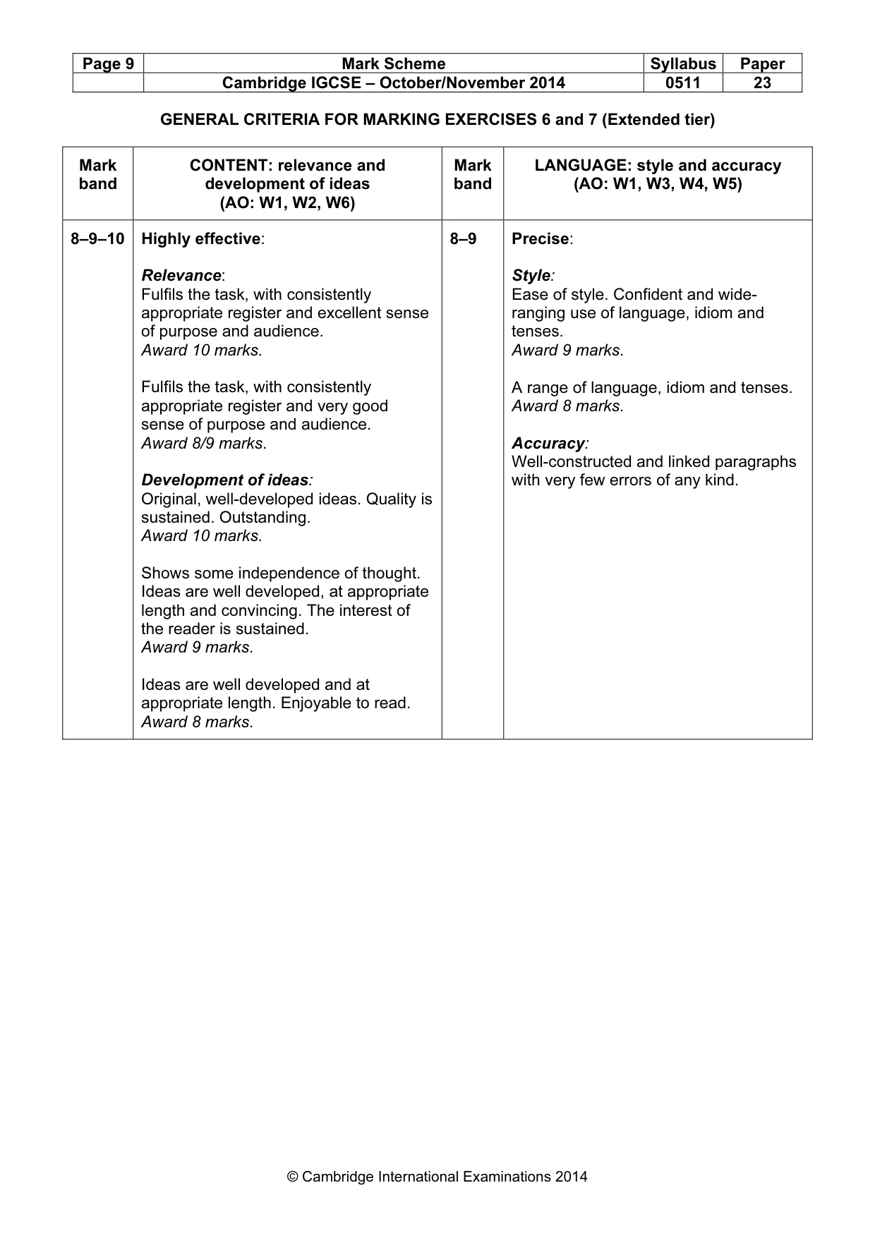 Mark scheme, page 9 of 11