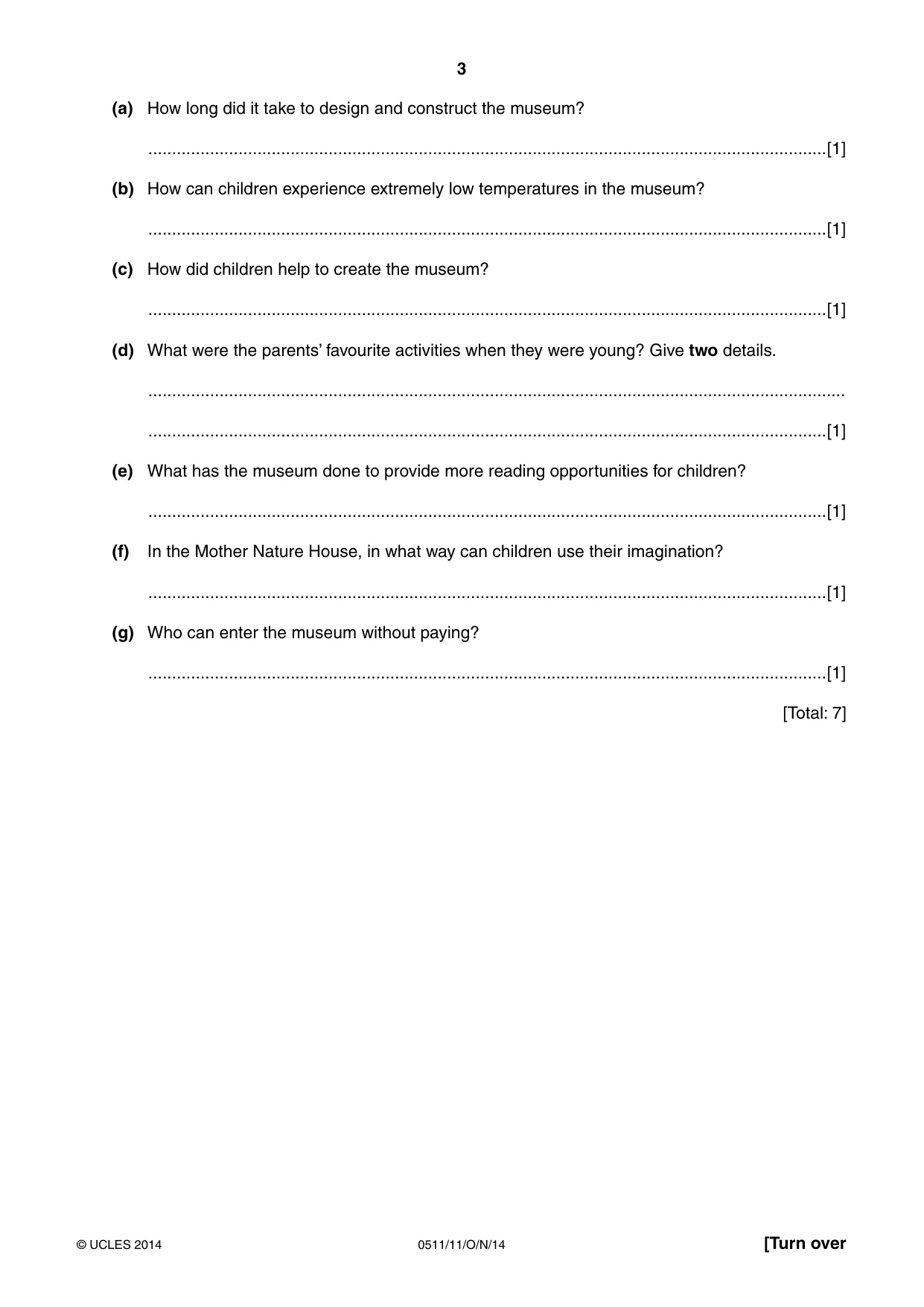 Cambridge IGCSE English - Second Language (count-in oral) 0511 2014 Oct/Nov Paper 1 · Variant 1 question paper, page 3 of 16