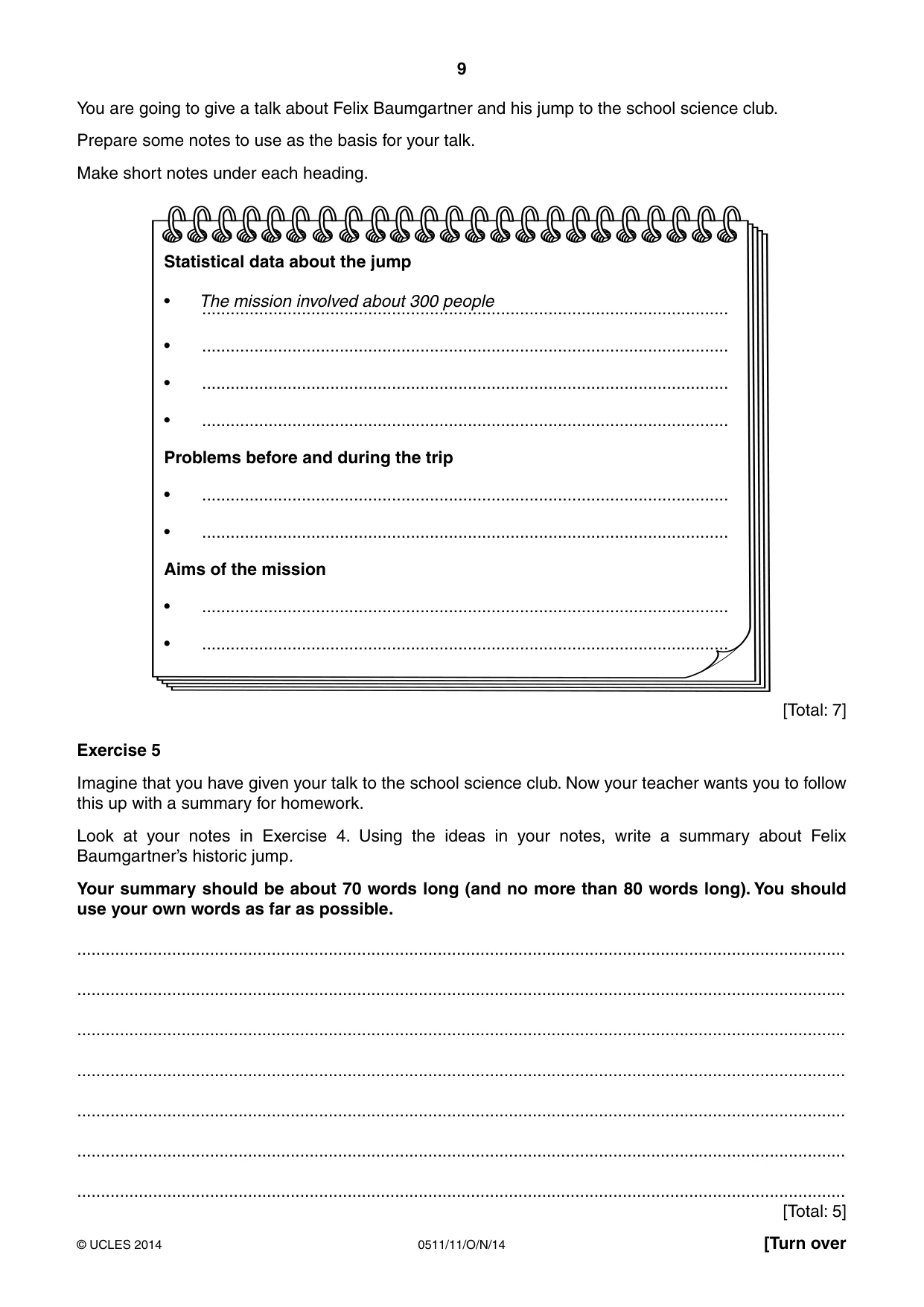 Cambridge IGCSE English - Second Language (count-in oral) 0511 2014 Oct/Nov Paper 1 · Variant 1 question paper, page 9 of 16