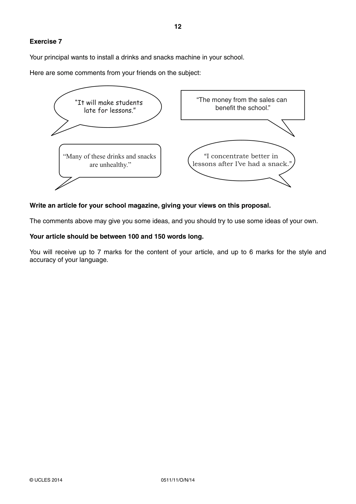 Cambridge IGCSE English - Second Language (count-in oral) 0511 2014 Oct/Nov Paper 1 · Variant 1 question paper, page 12 of 16