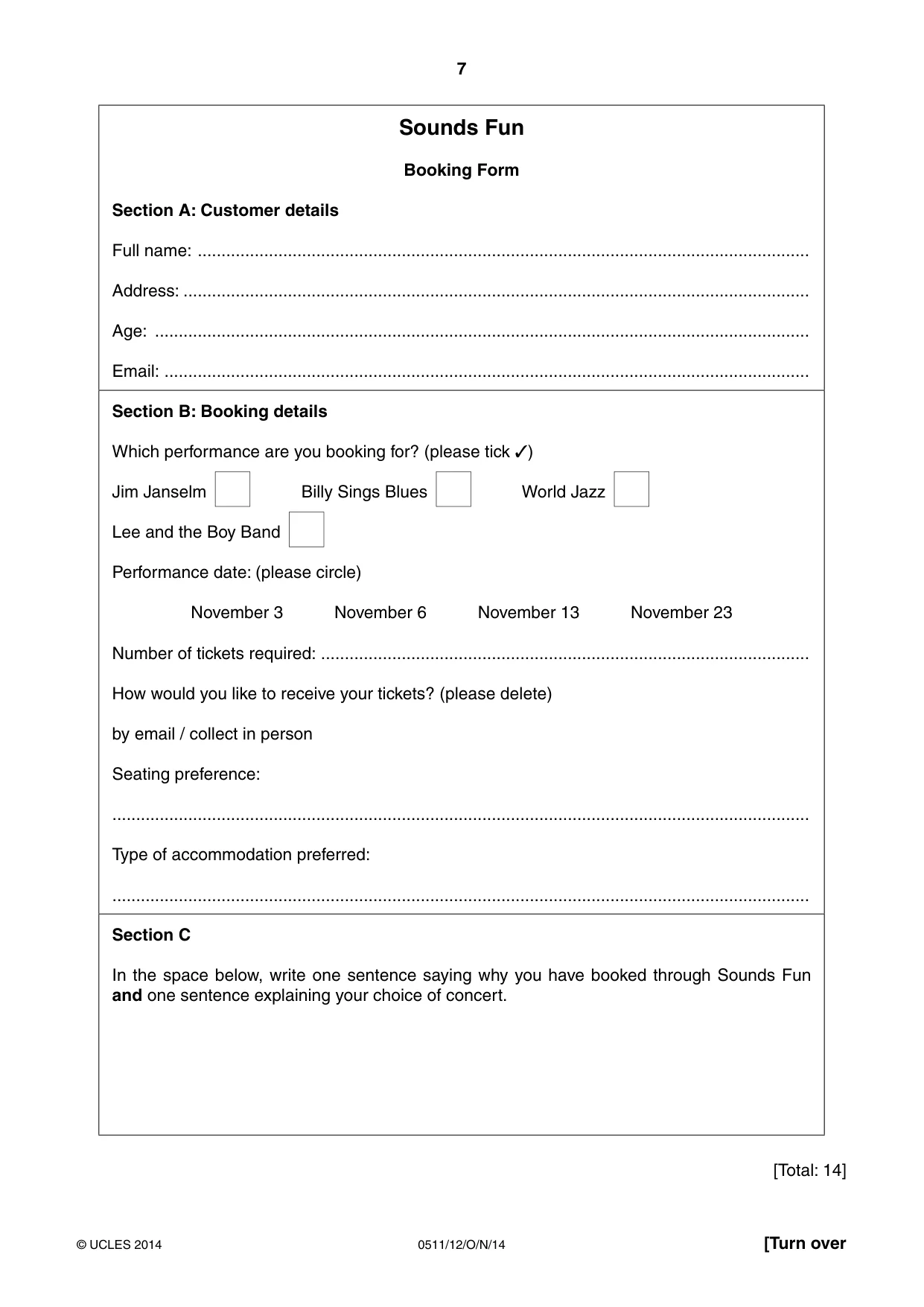 Cambridge IGCSE English - Second Language (count-in oral) 0511 2014 Oct/Nov Paper 1 · Variant 2 question paper, page 7 of 16