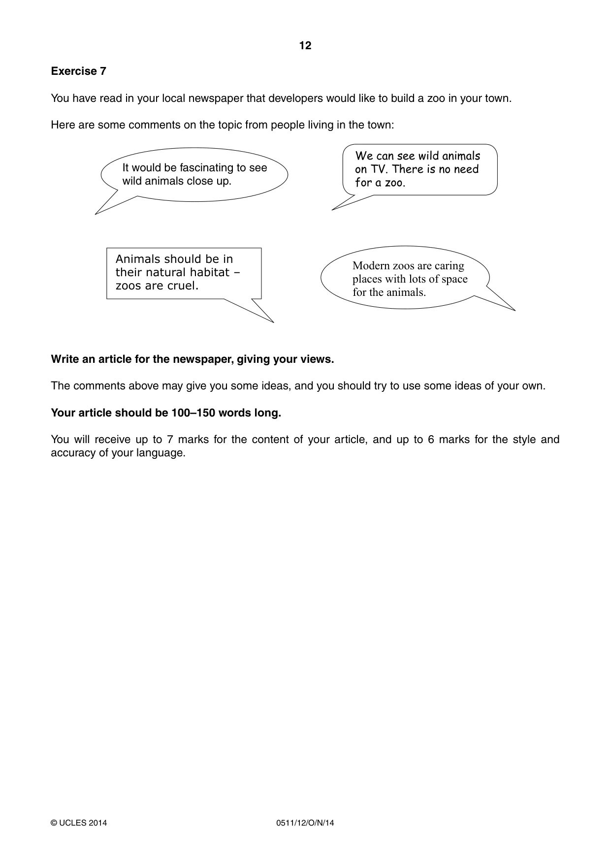 Cambridge IGCSE English - Second Language (count-in oral) 0511 2014 Oct/Nov Paper 1 · Variant 2 question paper, page 12 of 16
