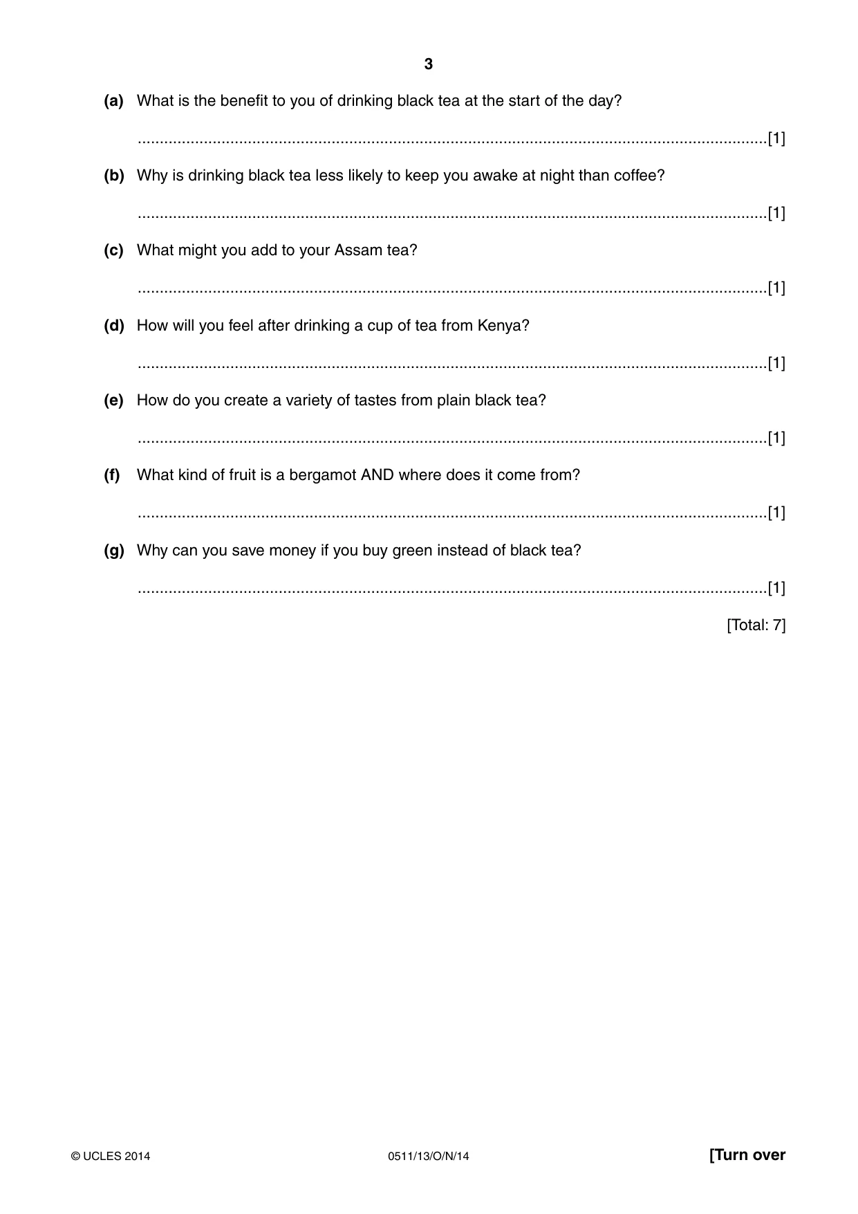 Cambridge IGCSE English - Second Language (count-in oral) 0511 2014 Oct/Nov Paper 1 · Variant 3 question paper, page 3 of 16
