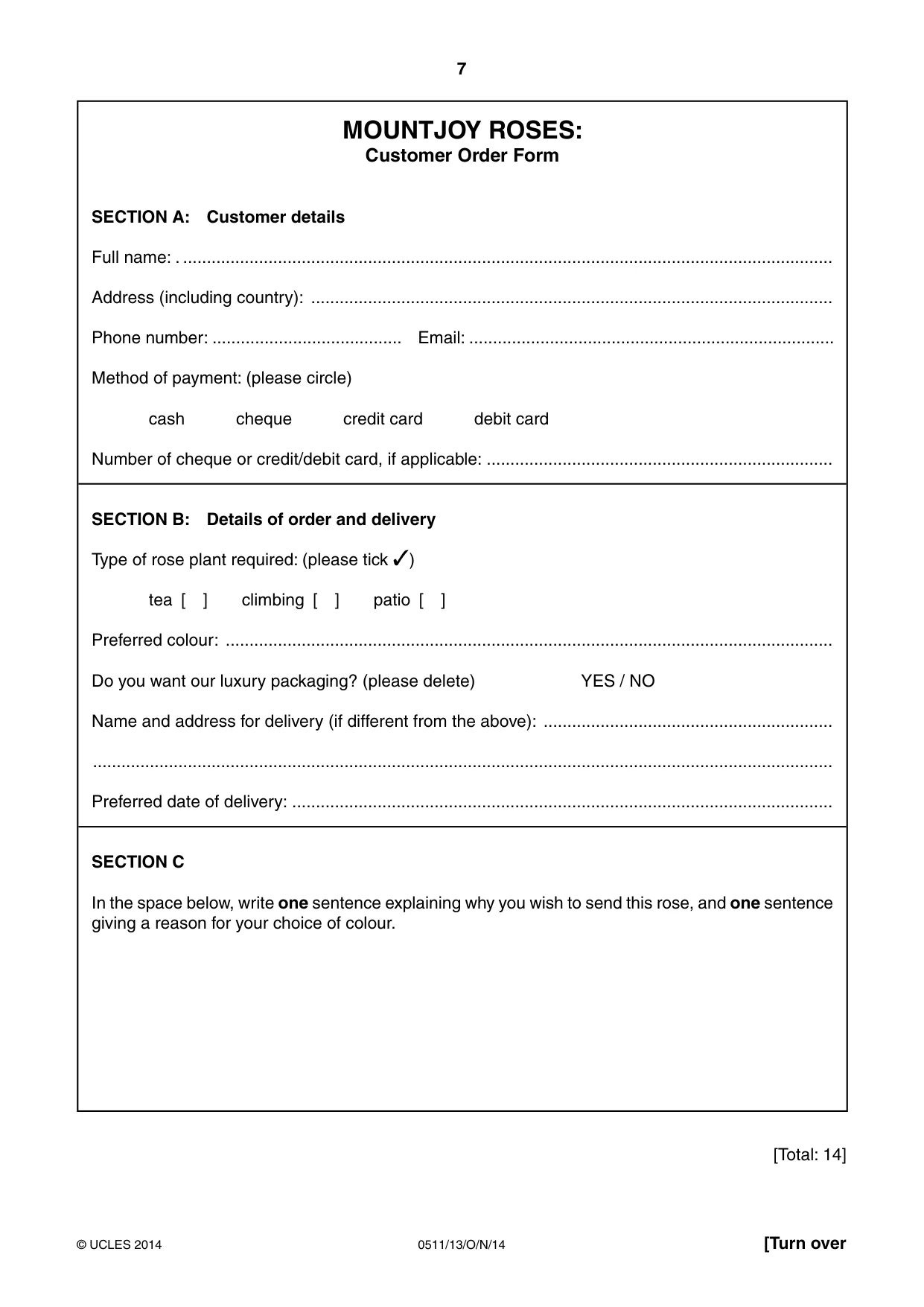 Cambridge IGCSE English - Second Language (count-in oral) 0511 2014 Oct/Nov Paper 1 · Variant 3 question paper, page 7 of 16