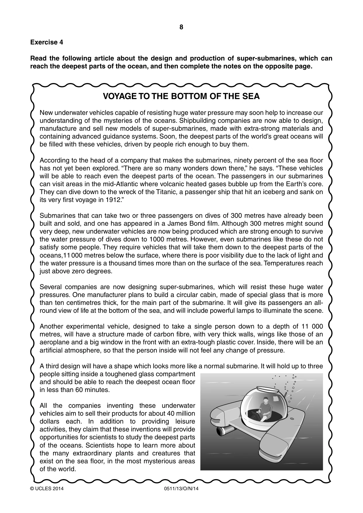 Cambridge IGCSE English - Second Language (count-in oral) 0511 2014 Oct/Nov Paper 1 · Variant 3 question paper, page 8 of 16