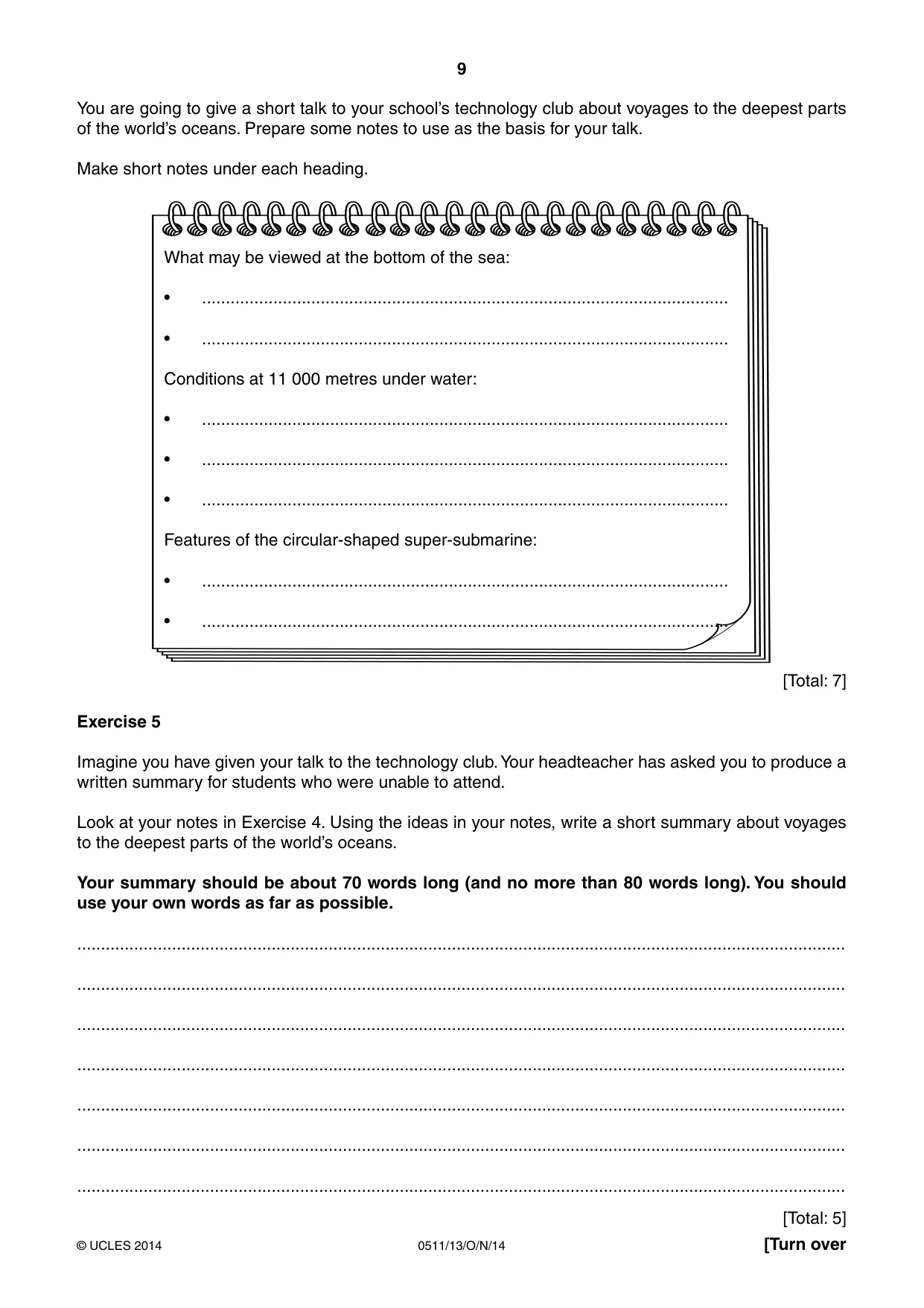 Cambridge IGCSE English - Second Language (count-in oral) 0511 2014 Oct/Nov Paper 1 · Variant 3 question paper, page 9 of 16