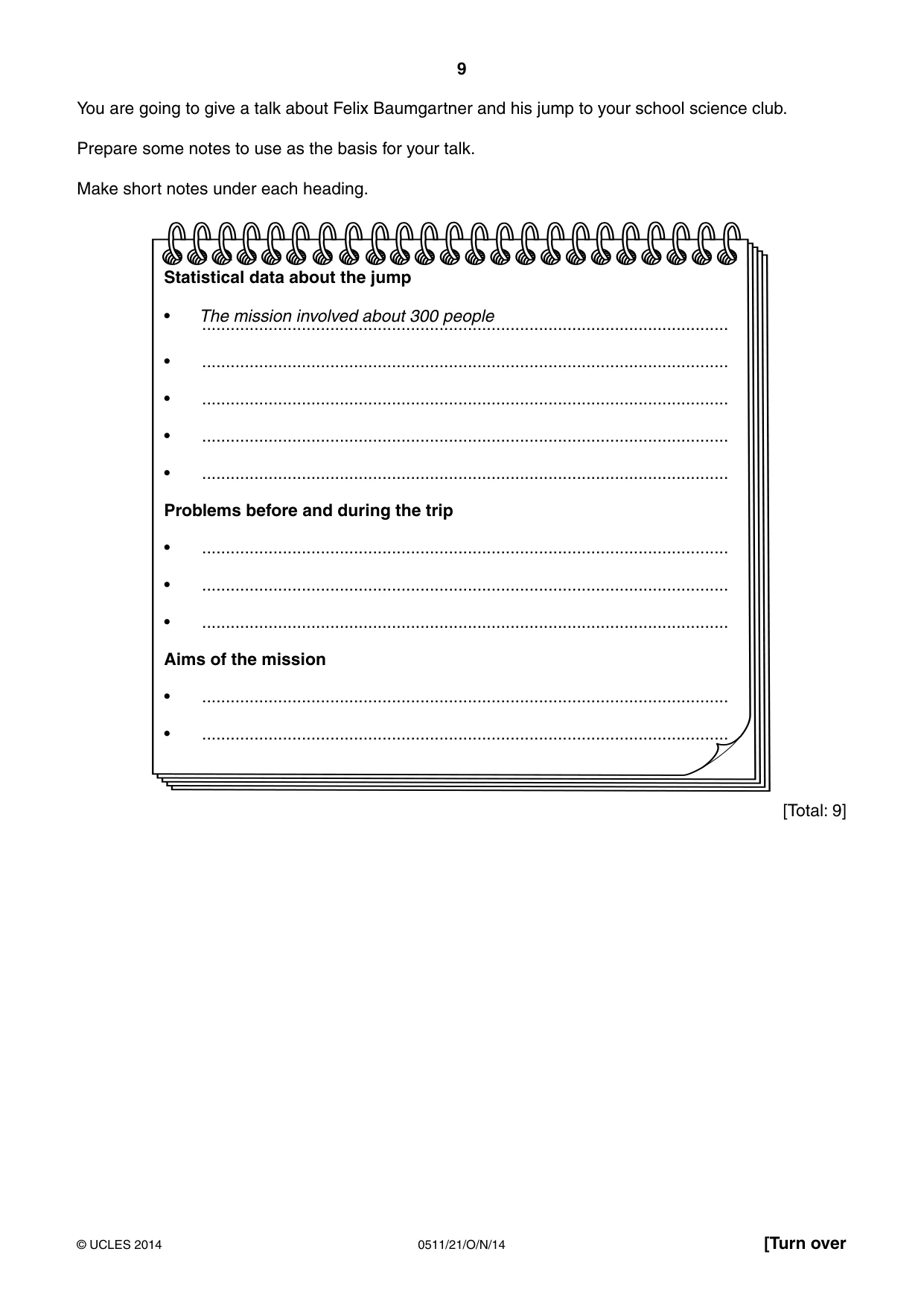 Cambridge IGCSE English - Second Language (count-in oral) 0511 2014 Oct/Nov Paper 2 · Variant 1 question paper, page 9 of 16