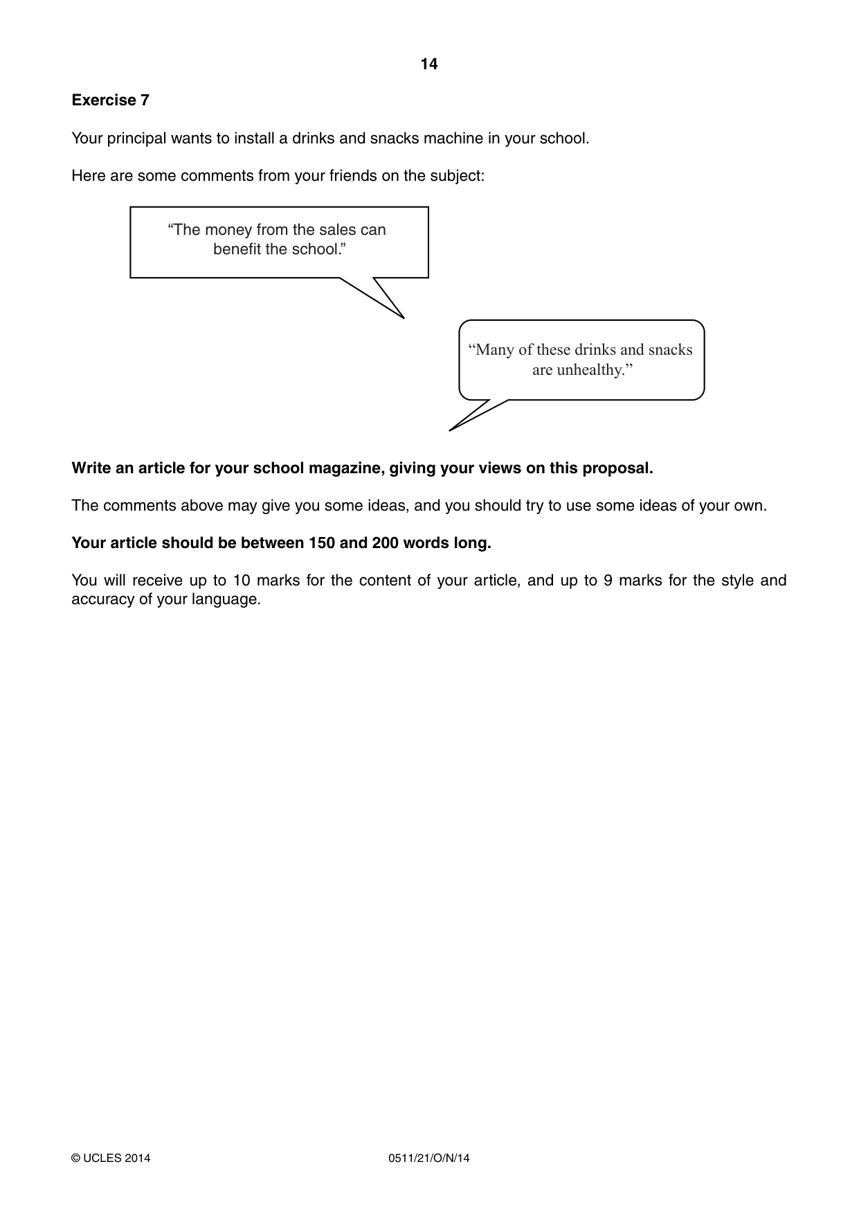Cambridge IGCSE English - Second Language (count-in oral) 0511 2014 Oct/Nov Paper 2 · Variant 1 question paper, page 14 of 16