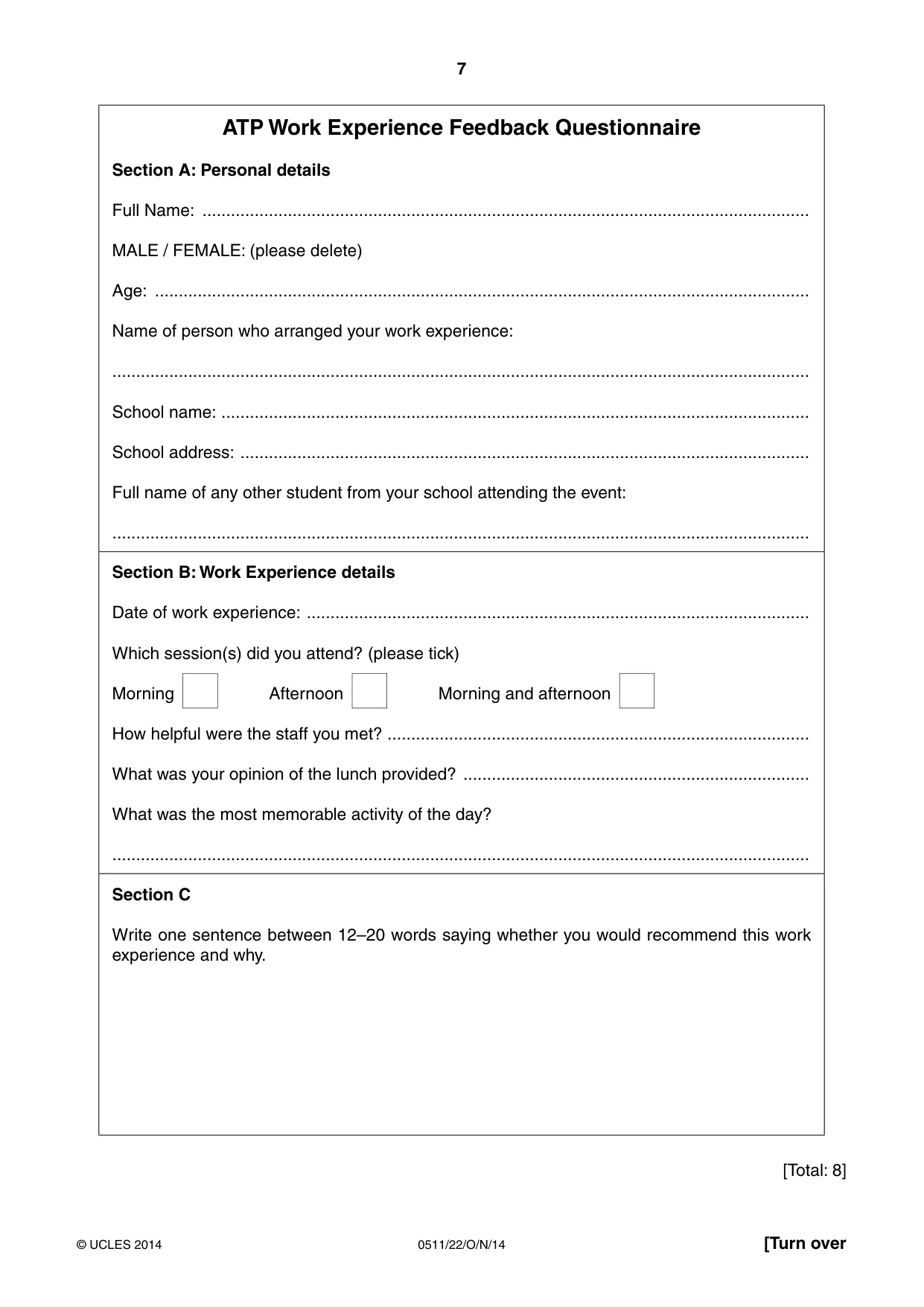 Cambridge IGCSE English - Second Language (count-in oral) 0511 2014 Oct/Nov Paper 2 · Variant 2 question paper, page 7 of 16