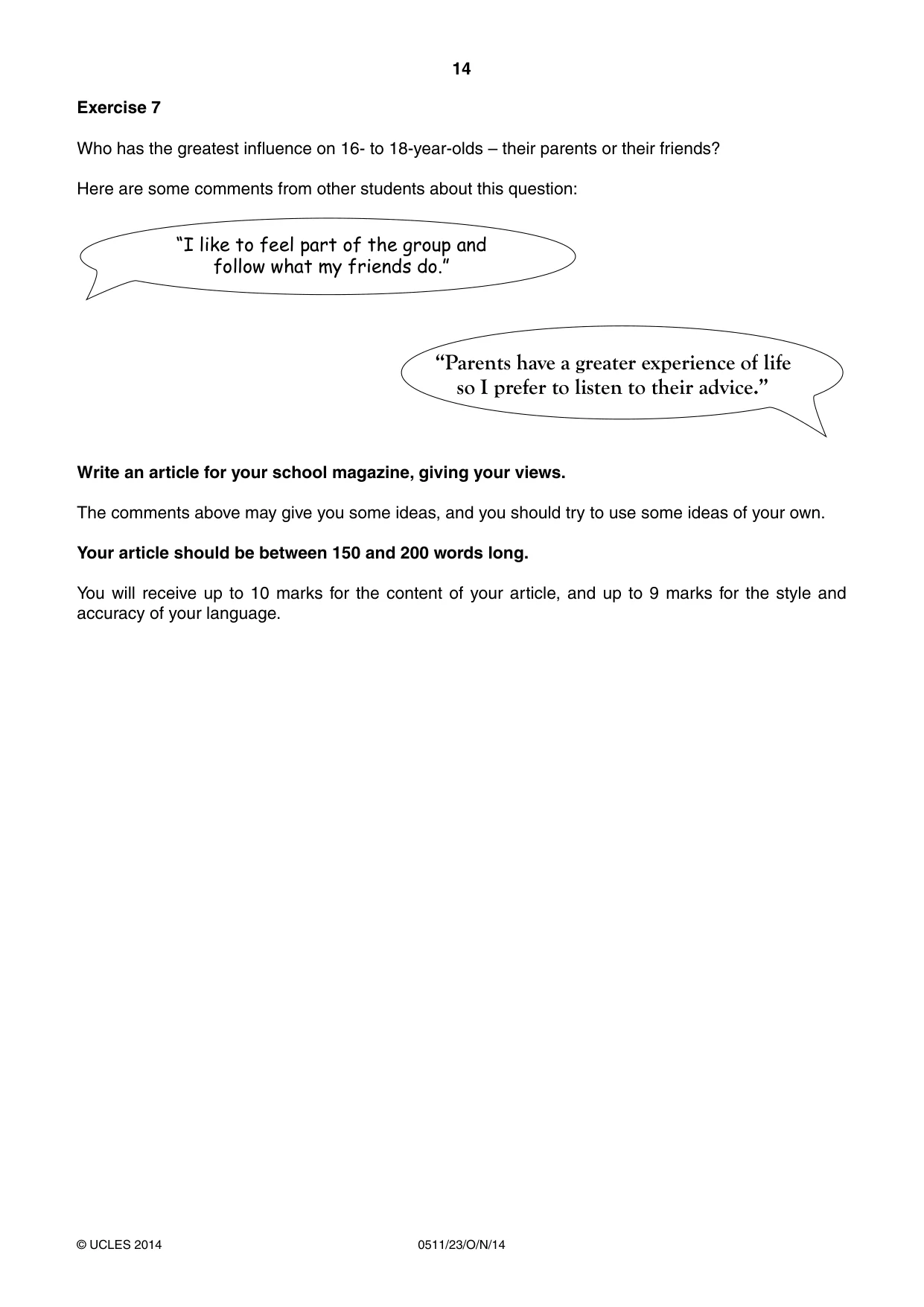 Cambridge IGCSE English - Second Language (count-in oral) 0511 2014 Oct/Nov Paper 2 · Variant 3 question paper, page 14 of 16