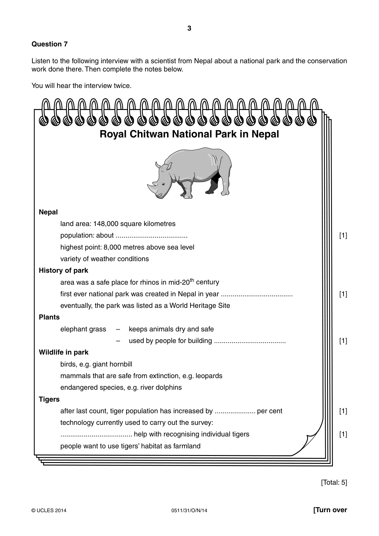 Cambridge IGCSE English - Second Language (count-in oral) 0511 2014 Oct/Nov Paper 3 · Variant 1 question paper, page 3 of 8