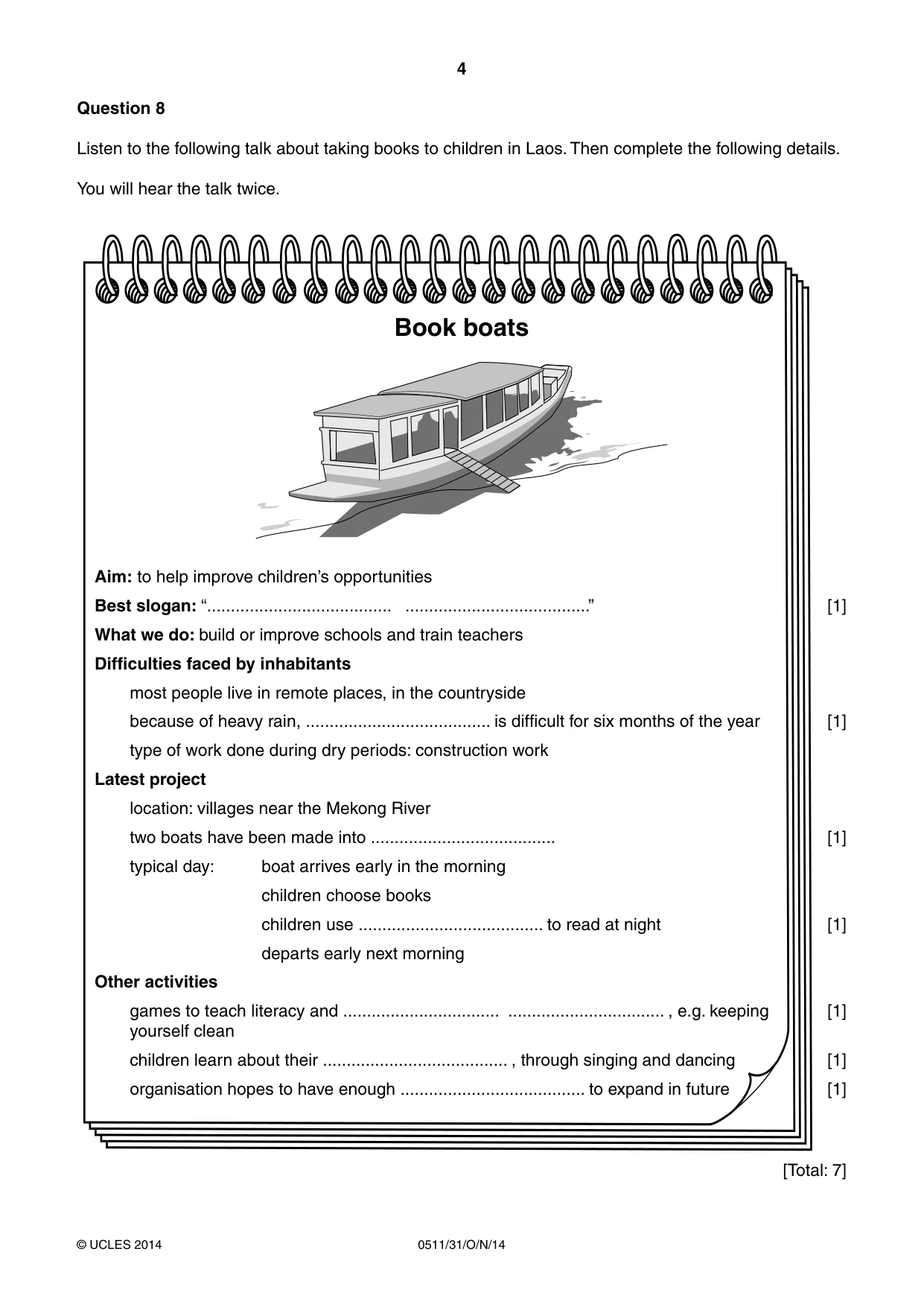 Cambridge IGCSE English - Second Language (count-in oral) 0511 2014 Oct/Nov Paper 3 · Variant 1 question paper, page 4 of 8
