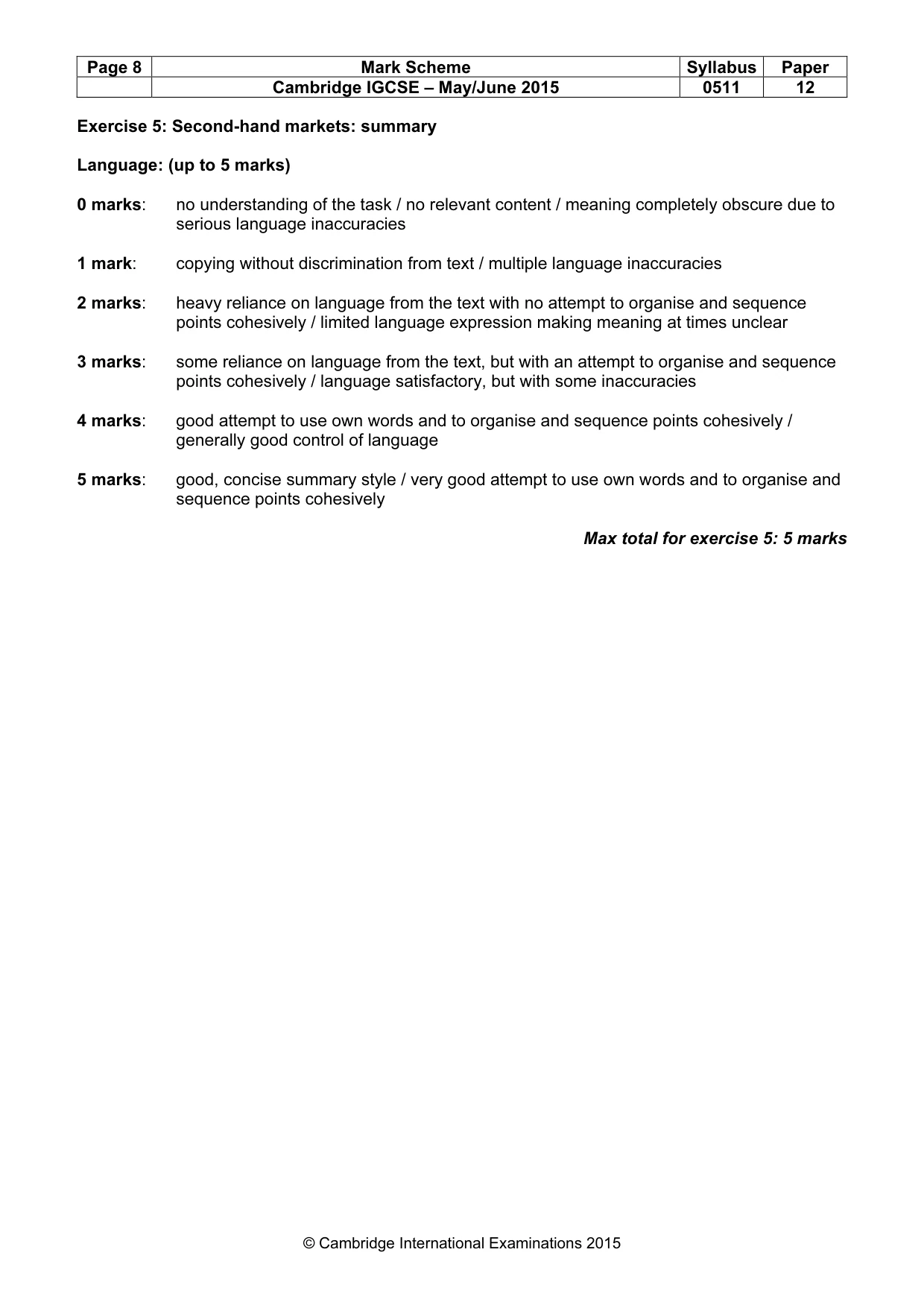 Mark scheme, page 8 of 11