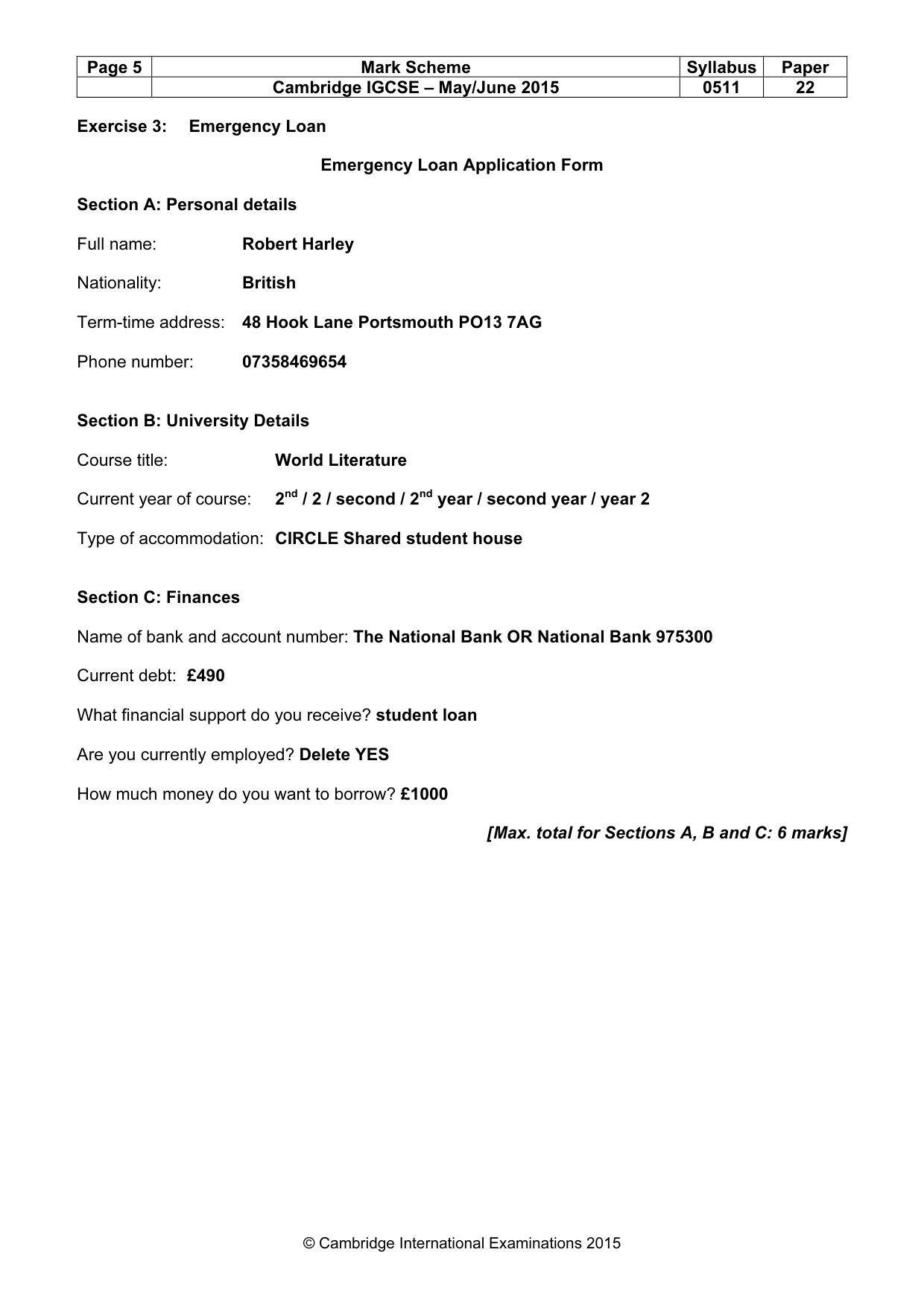 Mark scheme, page 5 of 11