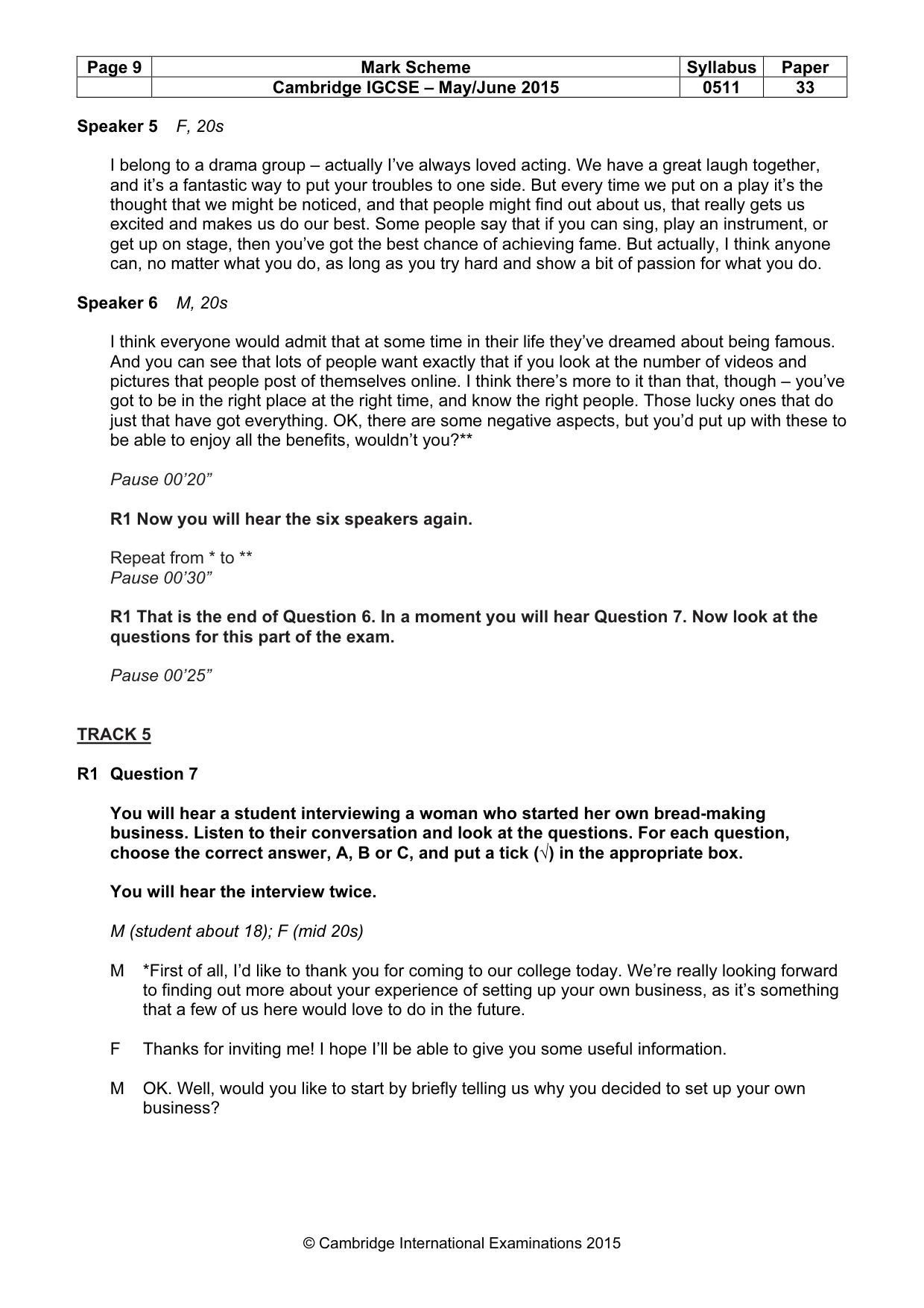 Mark scheme, page 9 of 11