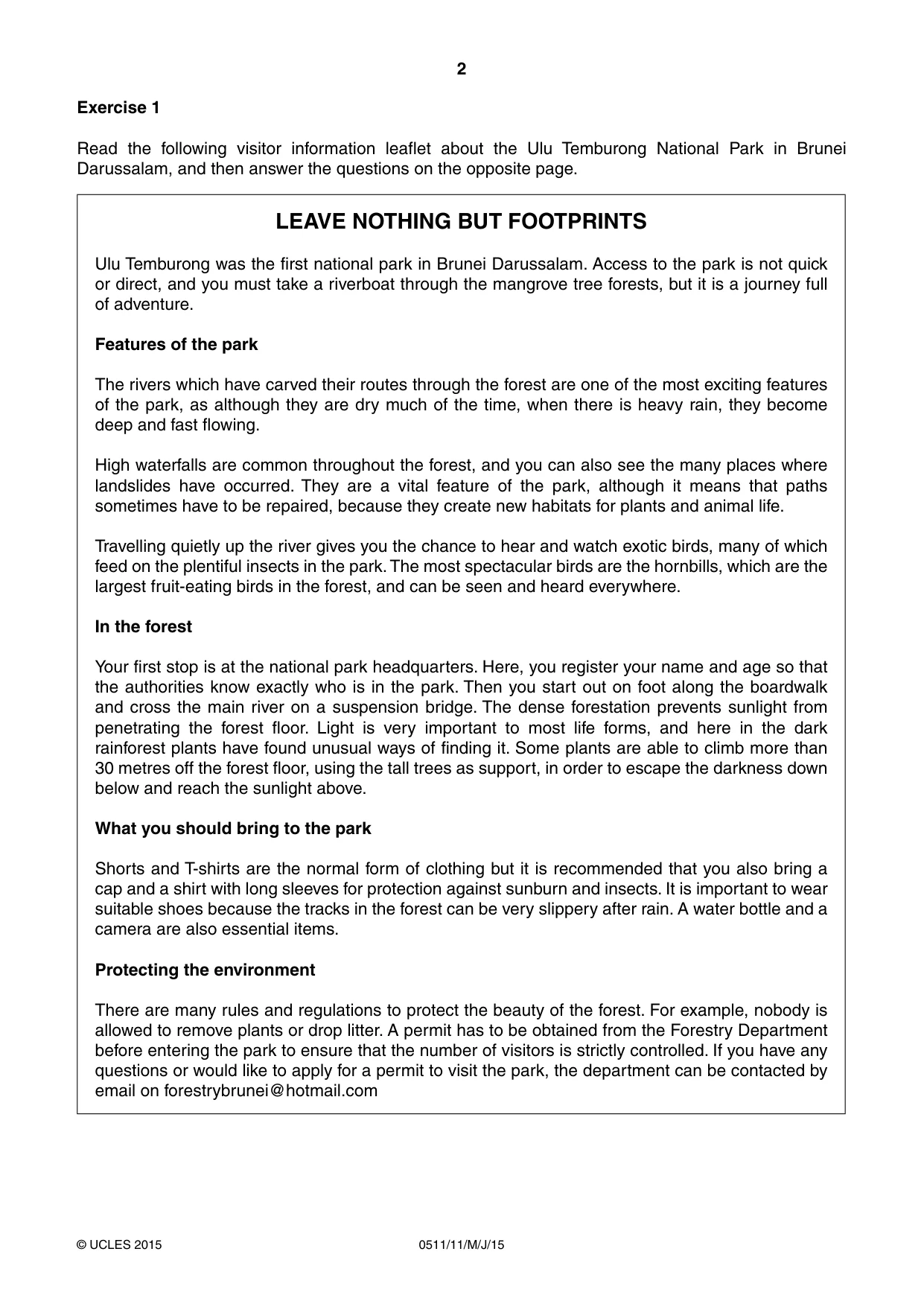 Cambridge IGCSE English - Second Language (count-in oral) 0511 2015 May/June Paper 1 · Variant 1 question paper, page 2 of 16