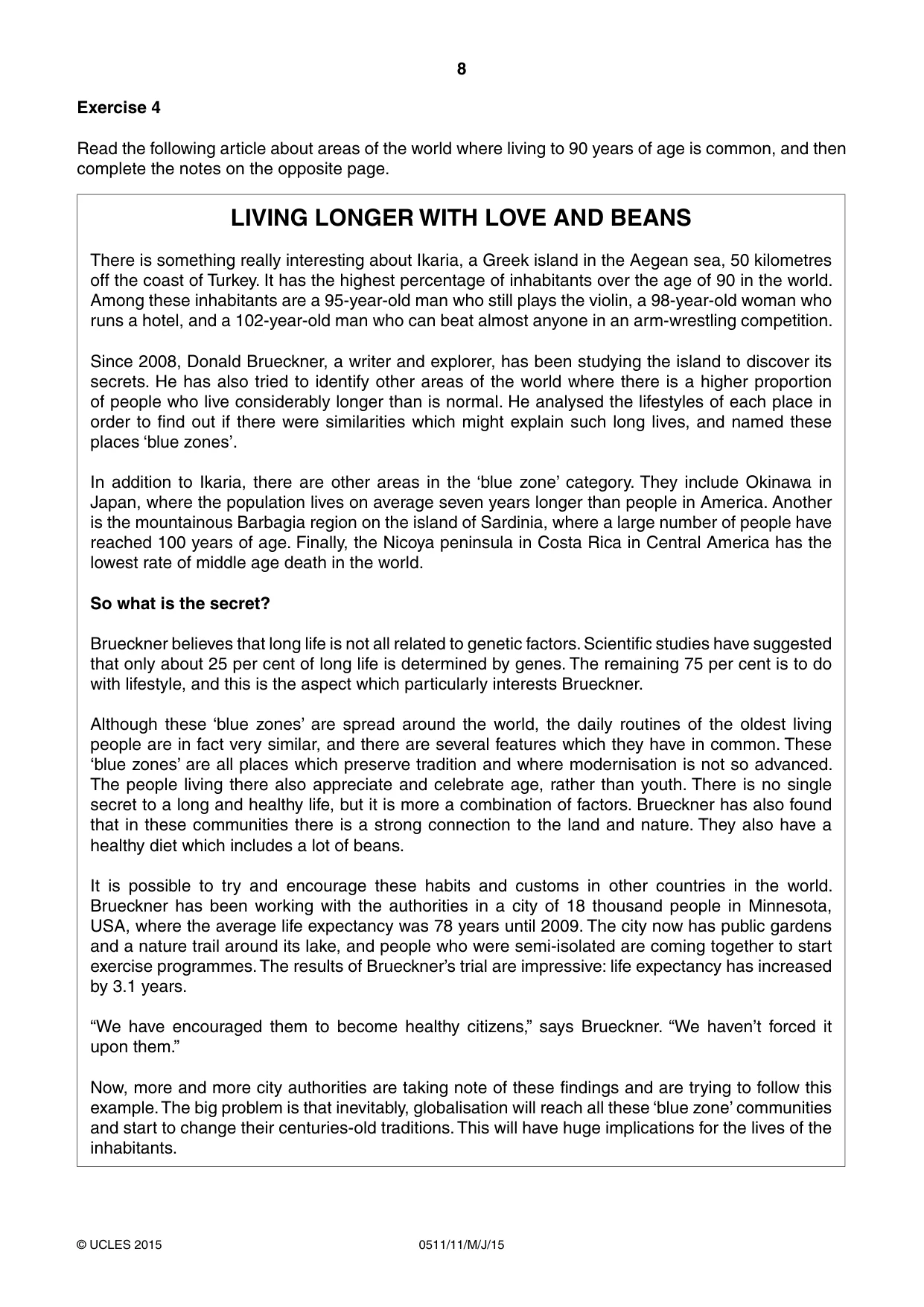 Cambridge IGCSE English - Second Language (count-in oral) 0511 2015 May/June Paper 1 · Variant 1 question paper, page 8 of 16
